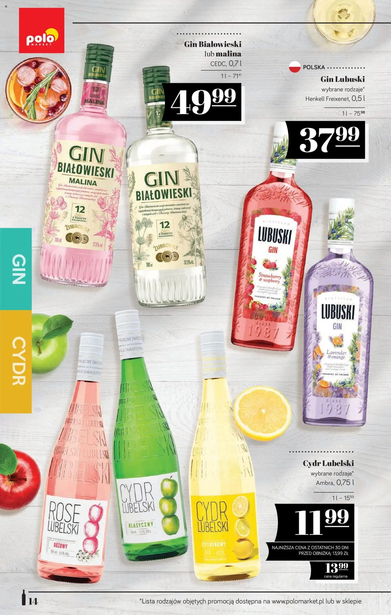 POLOmarket katalog - Alkoholi od 23.04.2026 | Strona: 14 | Produkty: Tuje, Cydr, Gin Lubuski, Żubrówka