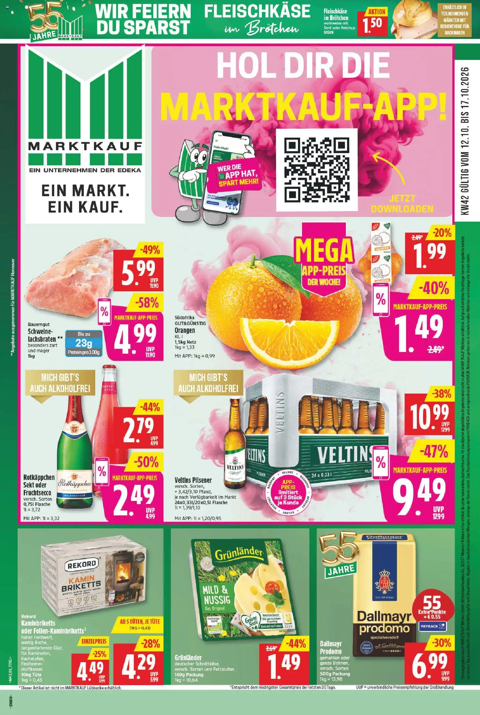 Marktkauf Prospekt – gültig ab 12.10.2026 | Seite: 1 | Produkte: Pils, Äpfel, Orangen, Fruchtsecco