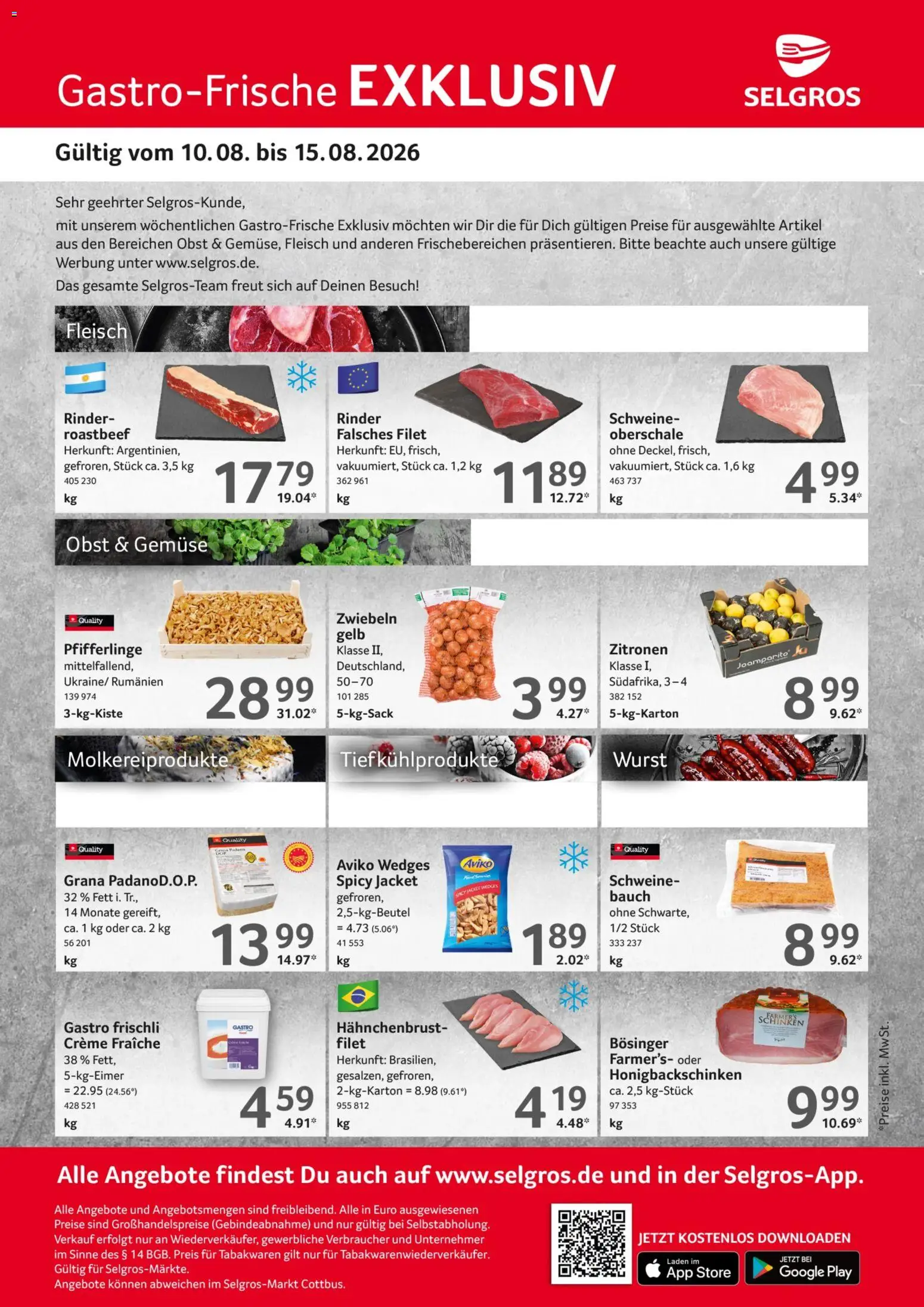 Selgros Gastro Angebote – gültig ab 10.08.2026 | Seite: 1 | Produkte: Creme, Zwiebeln, Pfifferlinge, Zitronen