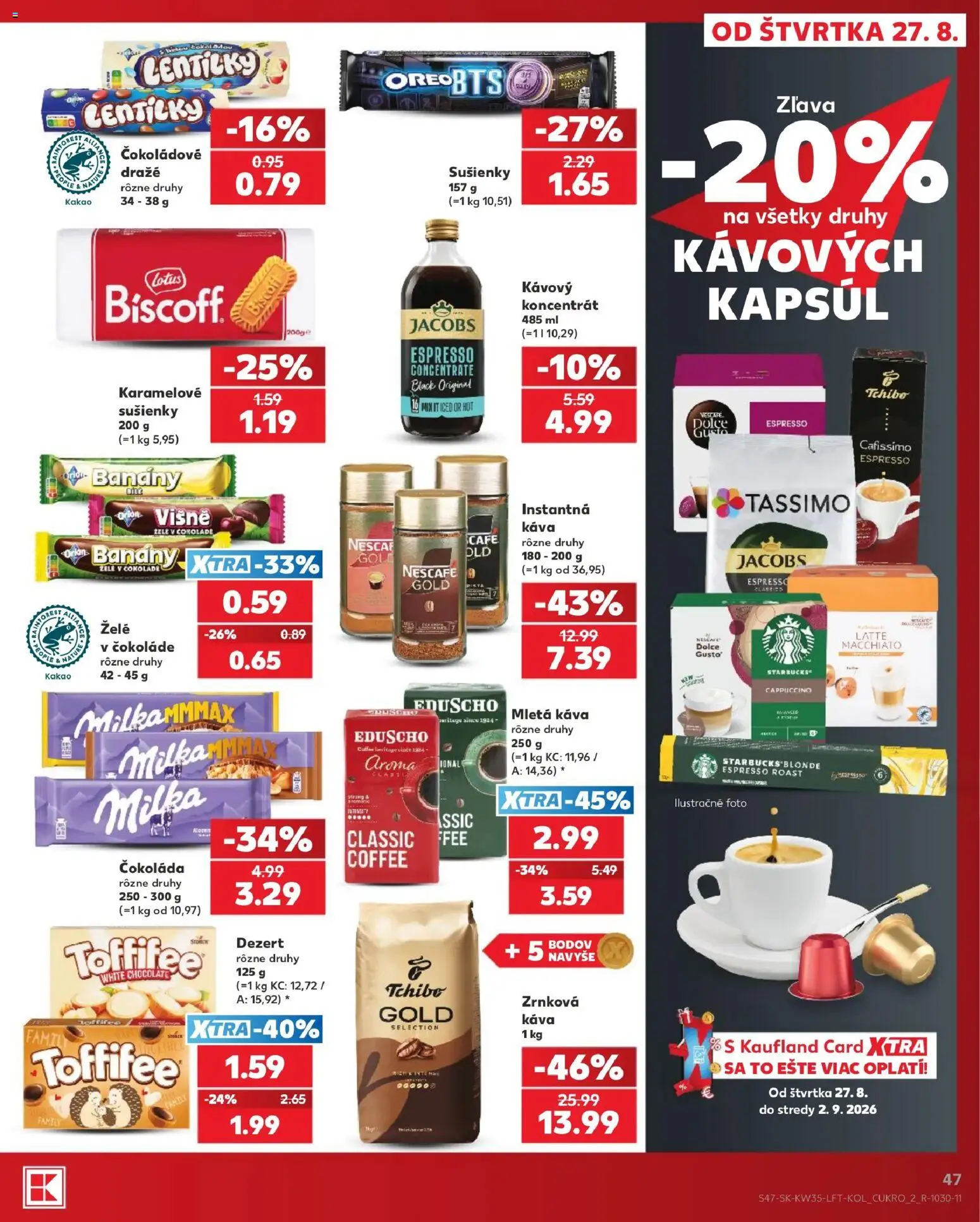 Nové Kaufland akcie – leták je platný od 27.08.2026 | Strana: 47 | Produkty: Sušienky, Čokoláda, Milka, Kakao