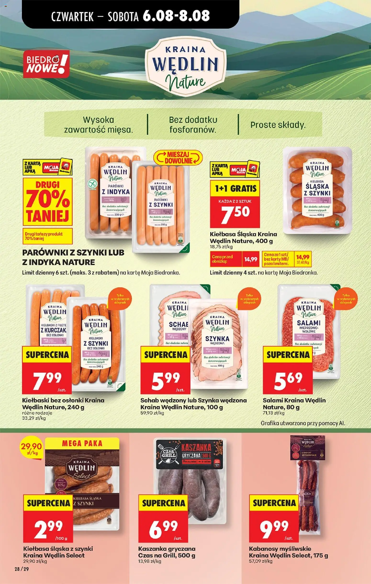 Biedronka gazetka od czwartku od 06.08.2026 | Strona: 48 | Produkty: Kiełbasa, Karta, Schab, Kaszanka
