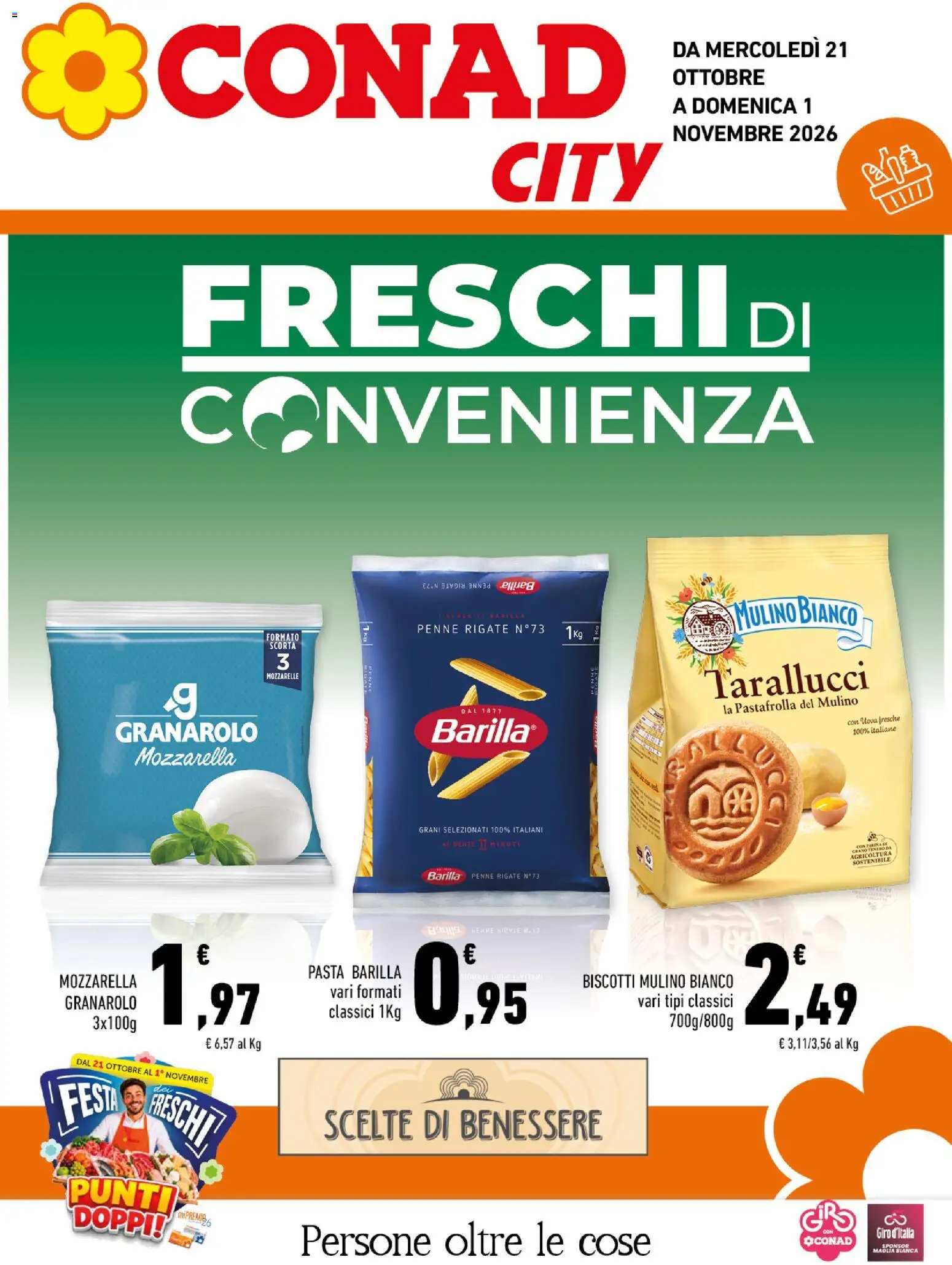 Volantino Conad del 21/10/2026 | Pagina: 1 | Prodotti: Mozzarella, Barilla, Pasta Barilla, Penne