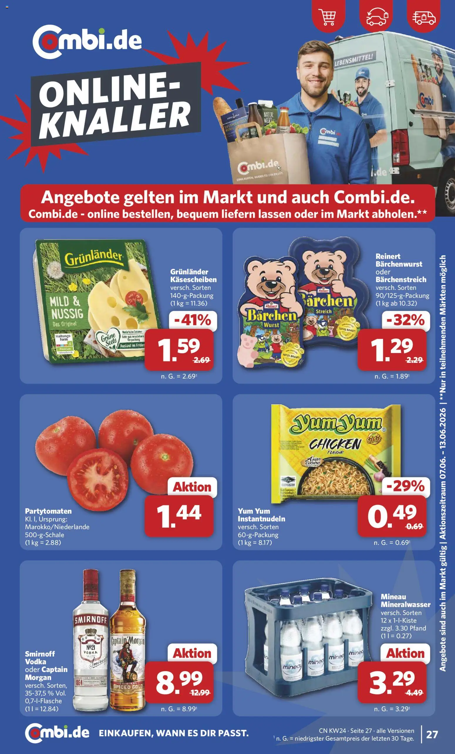 Combi Prospekt – gültig ab 08.06.2026 | Seite: 29 | Produkte: Mineralwasser, Grunlander, Wurst, Captain morgan