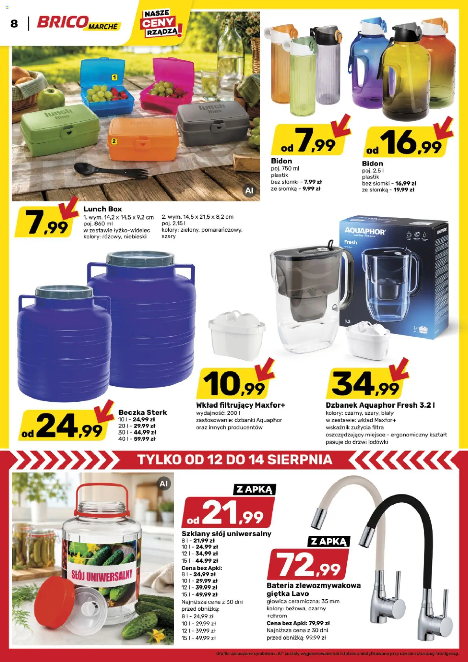 Brico Marché gazetka od 12.08.2026 | Strona: 9 | Produkty: Dzbanek, Słomki, Lodówki, Dzbanek aquaphor