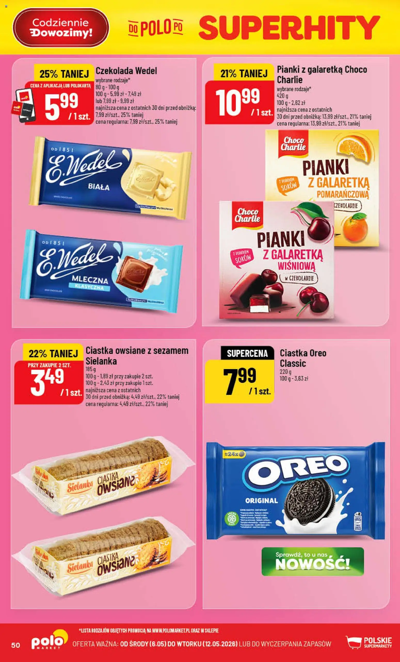 POLOmarket gazetka od 06.05.2026 | Strona: 50 | Produkty: Ciastka Oreo, Pianki, Ciastka, Ciastka owsiane