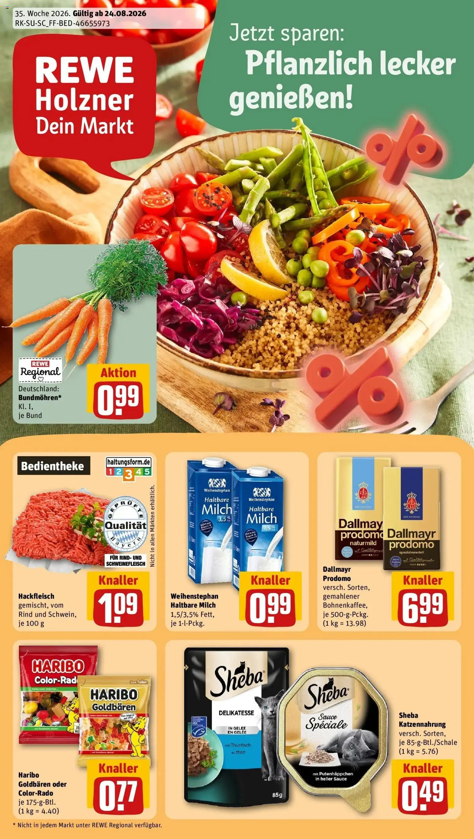 REWE Prospekt ab 24.08.2026 zum Blättern » Angebote | Seite: 1 | Produkte: Thunfisch, Haltbare milch, Dallmayr, Schweinefleisch