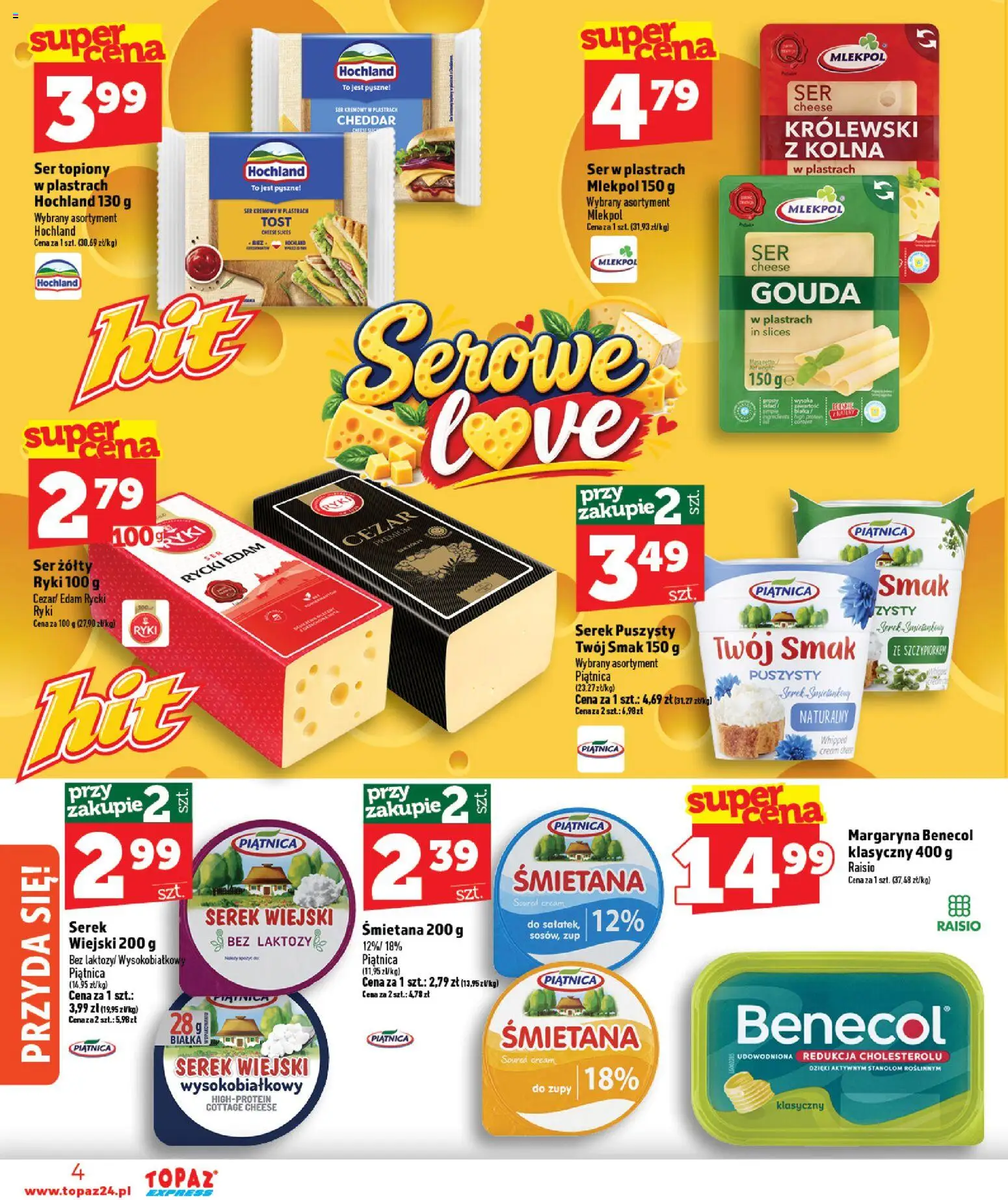 Topaz gazetka - Express od 10.09.2026 | Strona: 4 | Produkty: Cream cheese, Serek wiejski, Margaryna, Ser