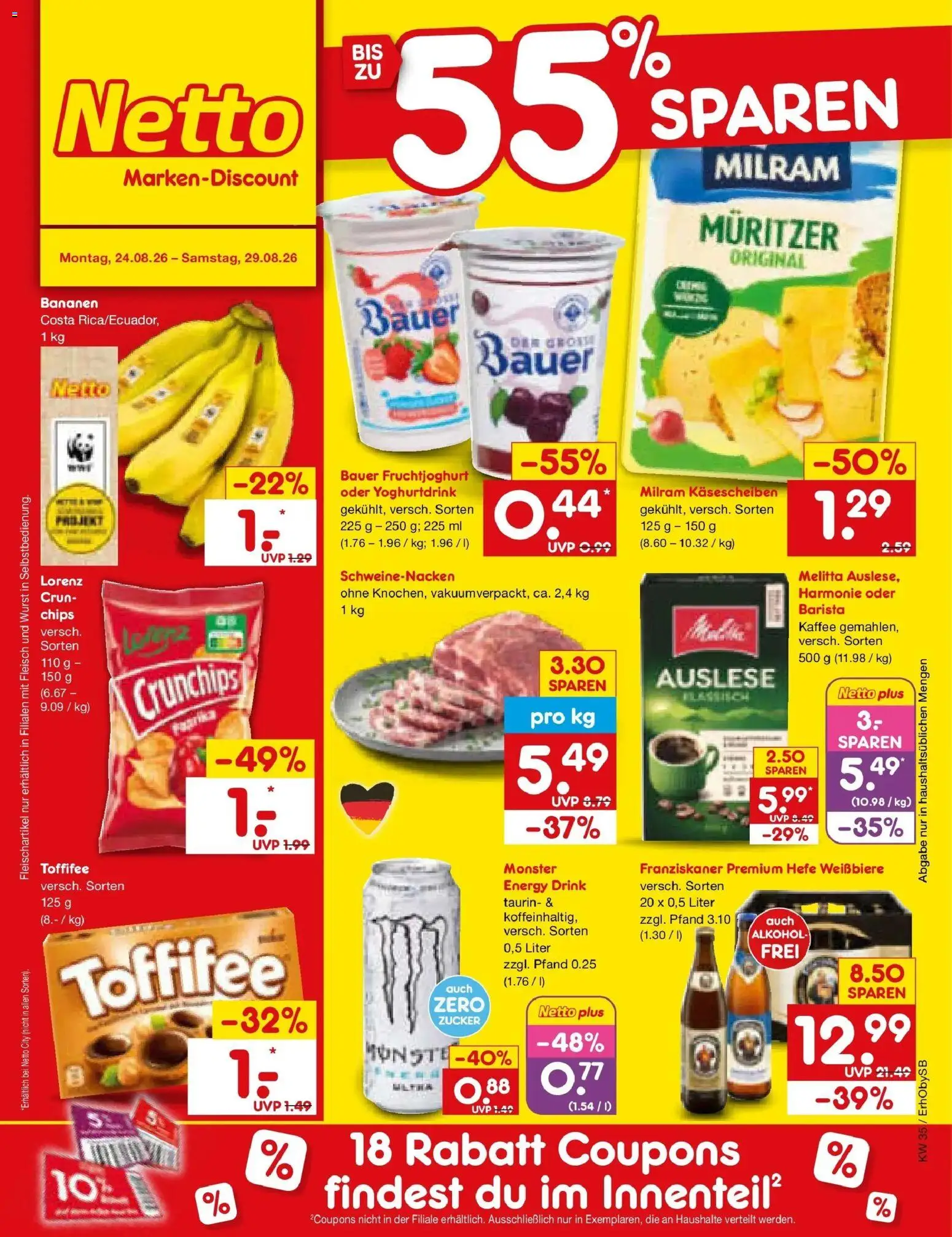 Netto Marken-Discount Prospekt Mauern – gültig ab 24.08.2026 | Seite: 1 | Produkte: Schweinenacken, Paprika, Chips, Fleisch