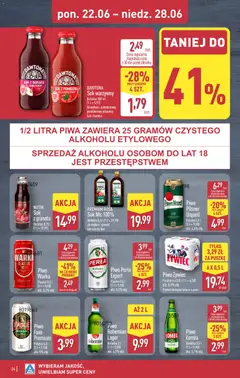 Pogląd oferty "Aldi gazetka" - ważna od 22.06.2026 | Strona: 24 | Produkty: Piwo perła, Warka, Sok, Sok warzywny