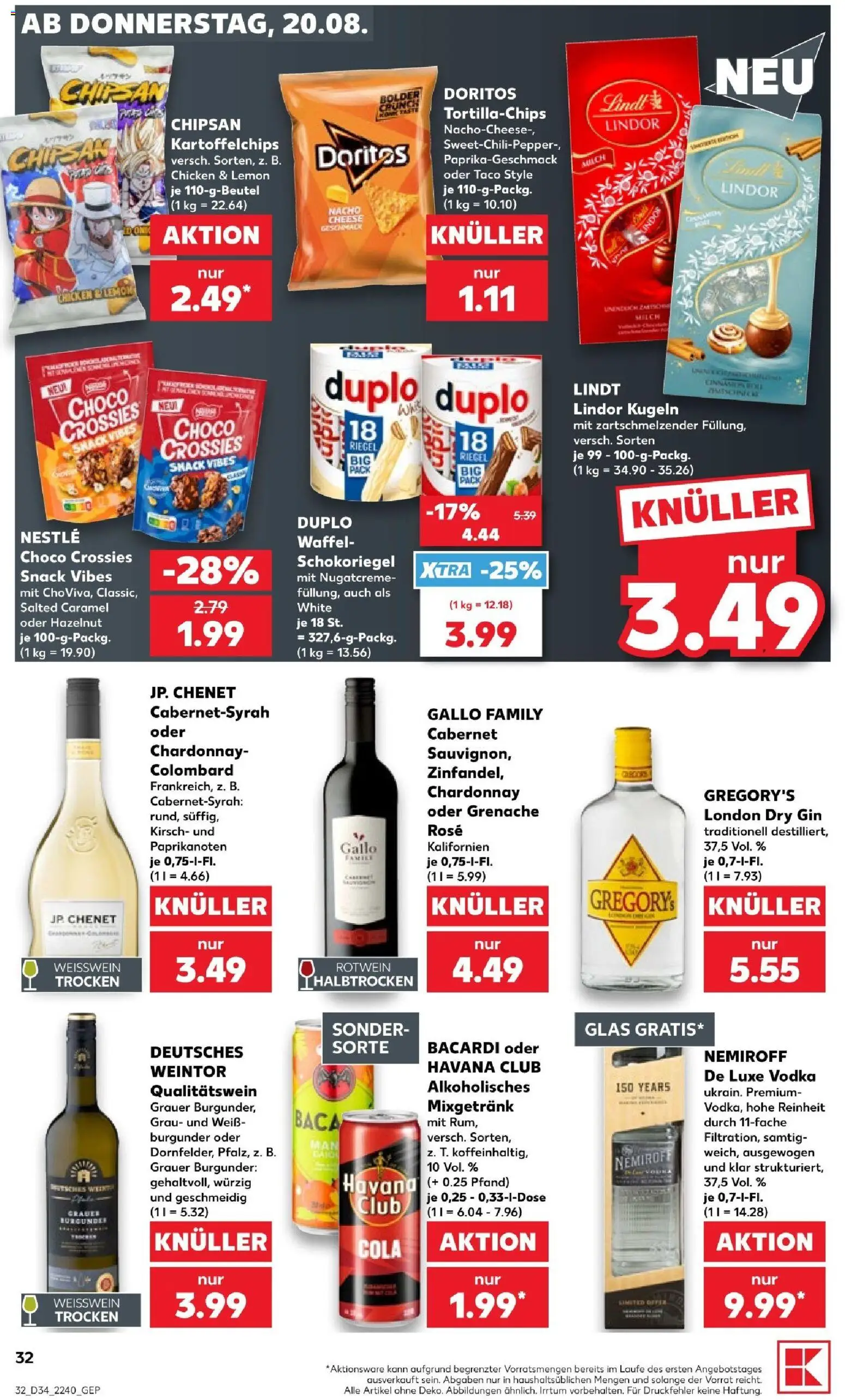 Kaufland Prospekt Stuttgart – gültig ab 20.08.2026 | Seite: 34 | Produkte: Lindor, Vodka, Lindt, Gin
