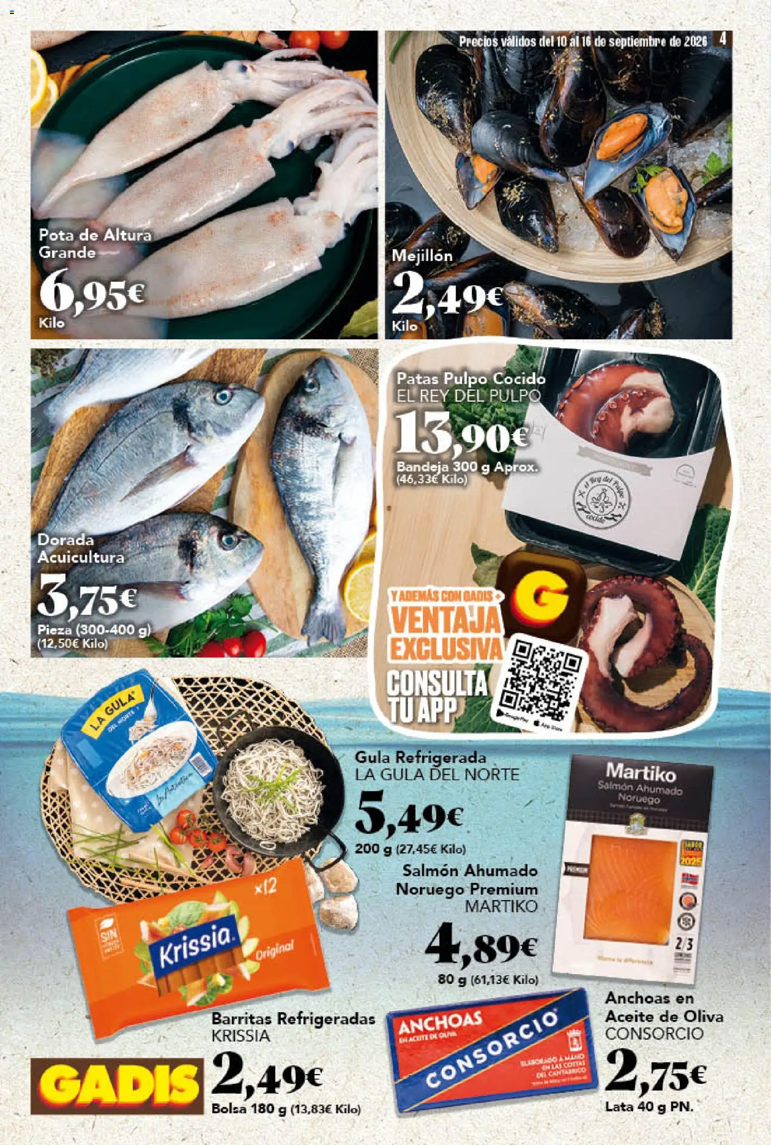 Gadis folleto │ válido desde el 10/09/2026 | Página: 4 | Productos: Aceite de oliva, Salmón, Bolsa, Bandeja