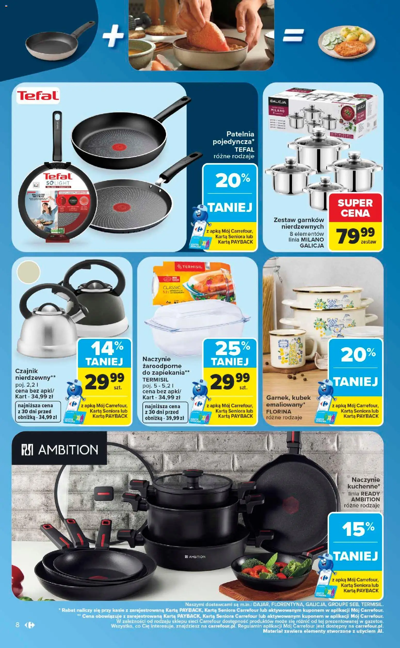 Carrefour gazetka - Same okazje od 13.07.2026 | Strona: 8 | Produkty: Karta, Czajnik, Patelnia, Tefal