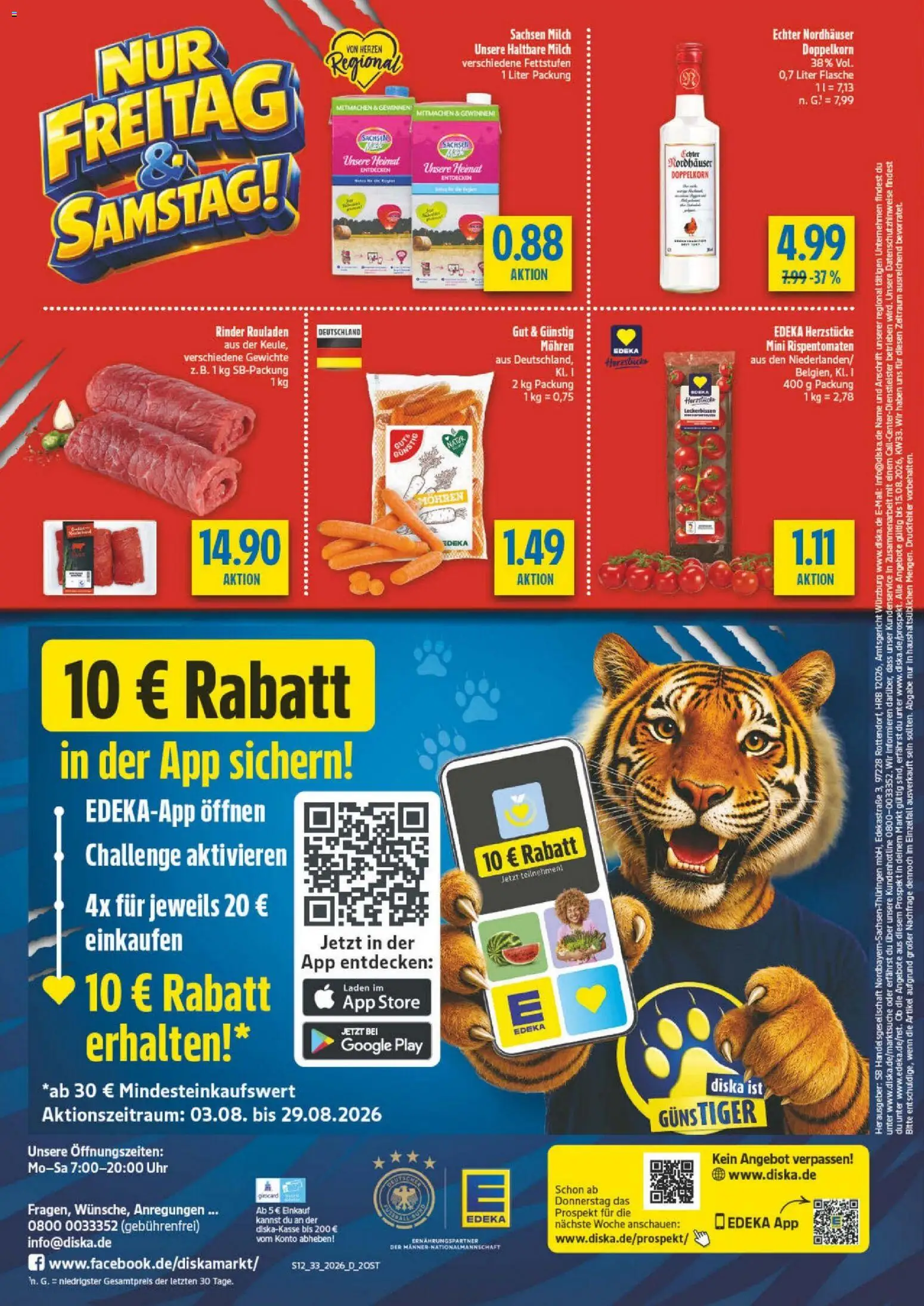Diska - Diska Angebote Sachsen-Thüringen KW33 – gültig ab 10.08.2026 | Seite: 12 | Produkte: Milch, Haltbare milch, Mohren, Uhr