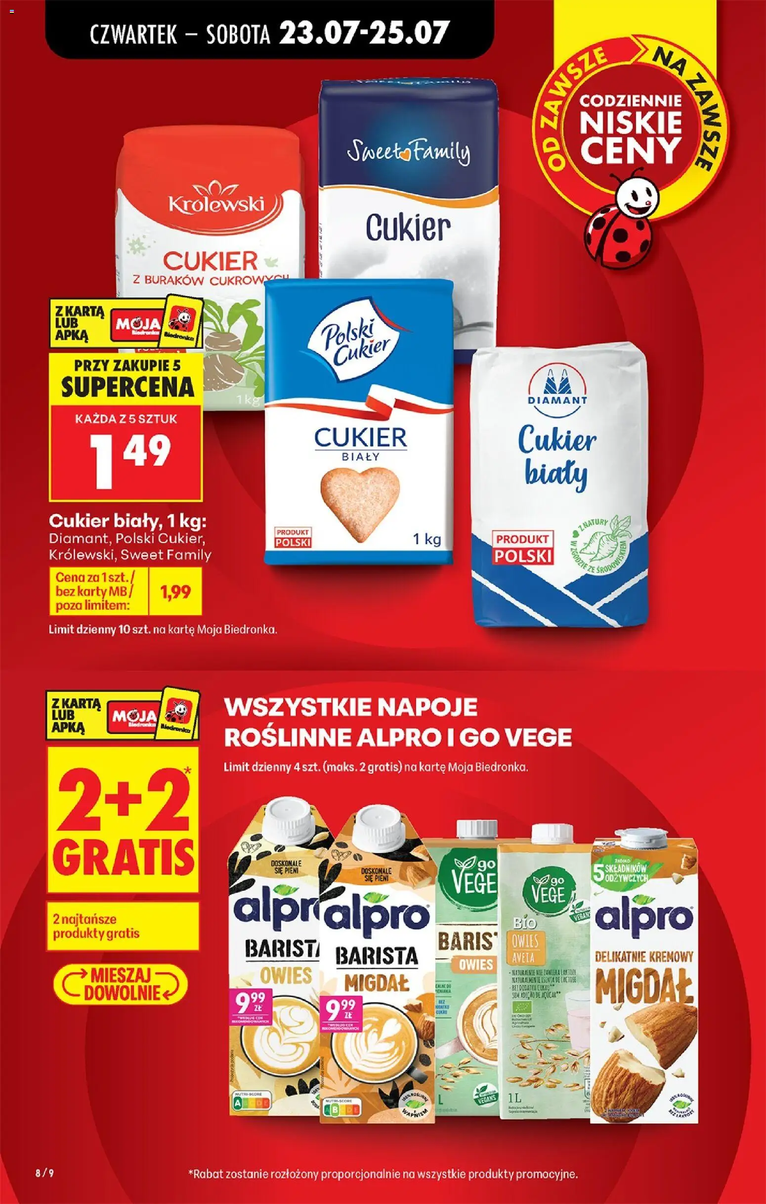 Biedronka gazetka od czwartku od 23.07.2026 | Strona: 8 | Produkty: Karta, Alpro, Napoje, Cukier biały