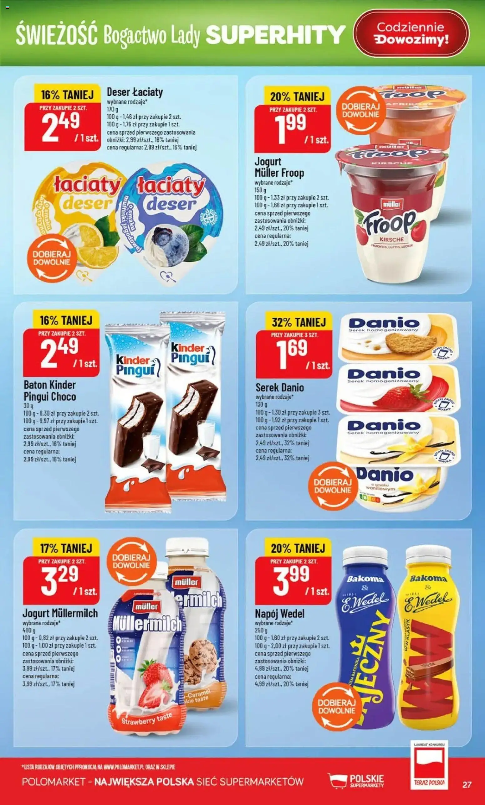 Nowa POLOmarket gazetka od jutra 12.08.2026 | Strona: 27 | Produkty: Serek homogenizowany, Deser, Jogurt, Muffinki