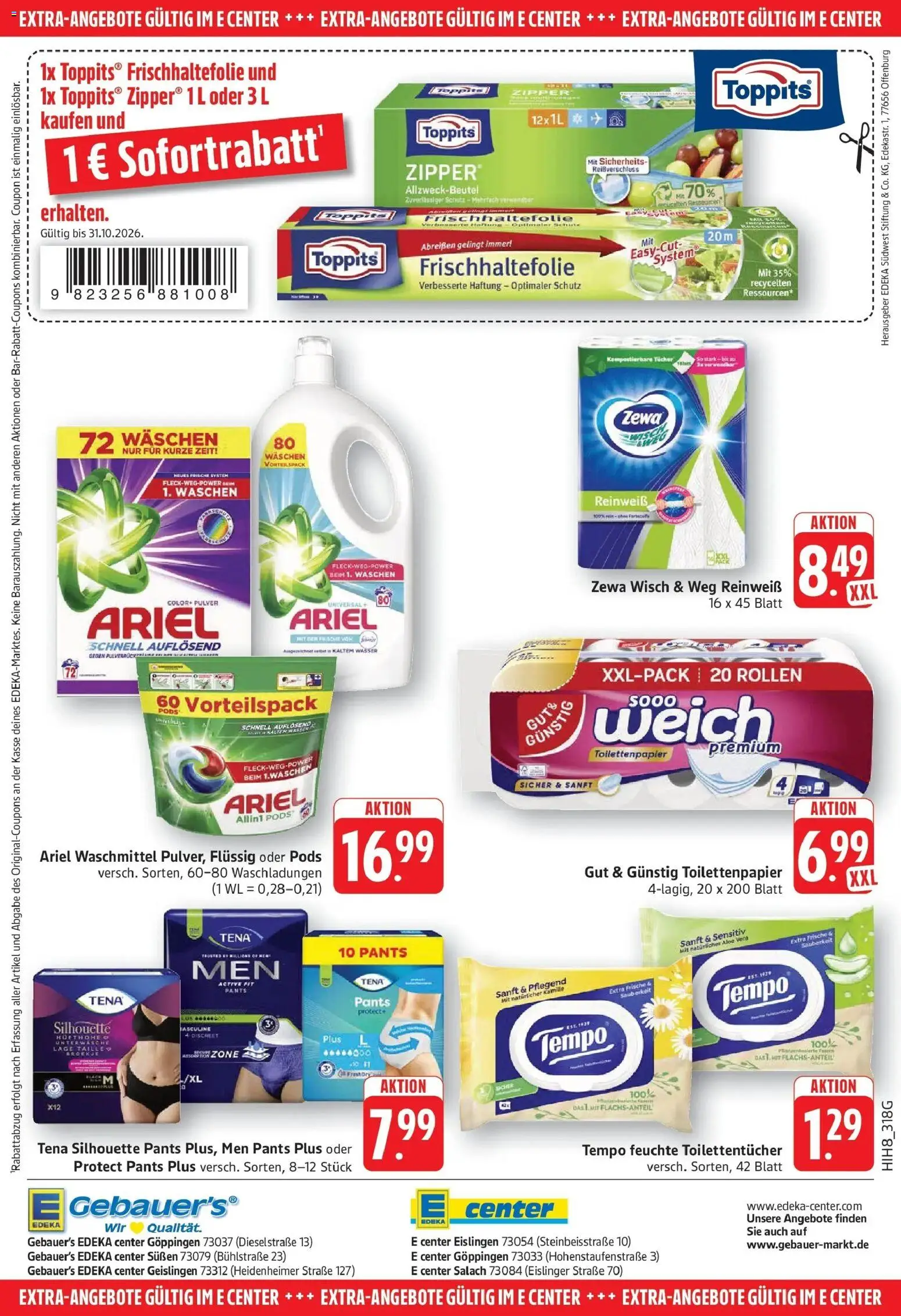 Edeka Prospekt Göppingen (ab 26.10.2026) » Angebote Online | Seite: 28 | Produkte: Waschmittel, Tempo, Unterwäsche, Toilettenpapier