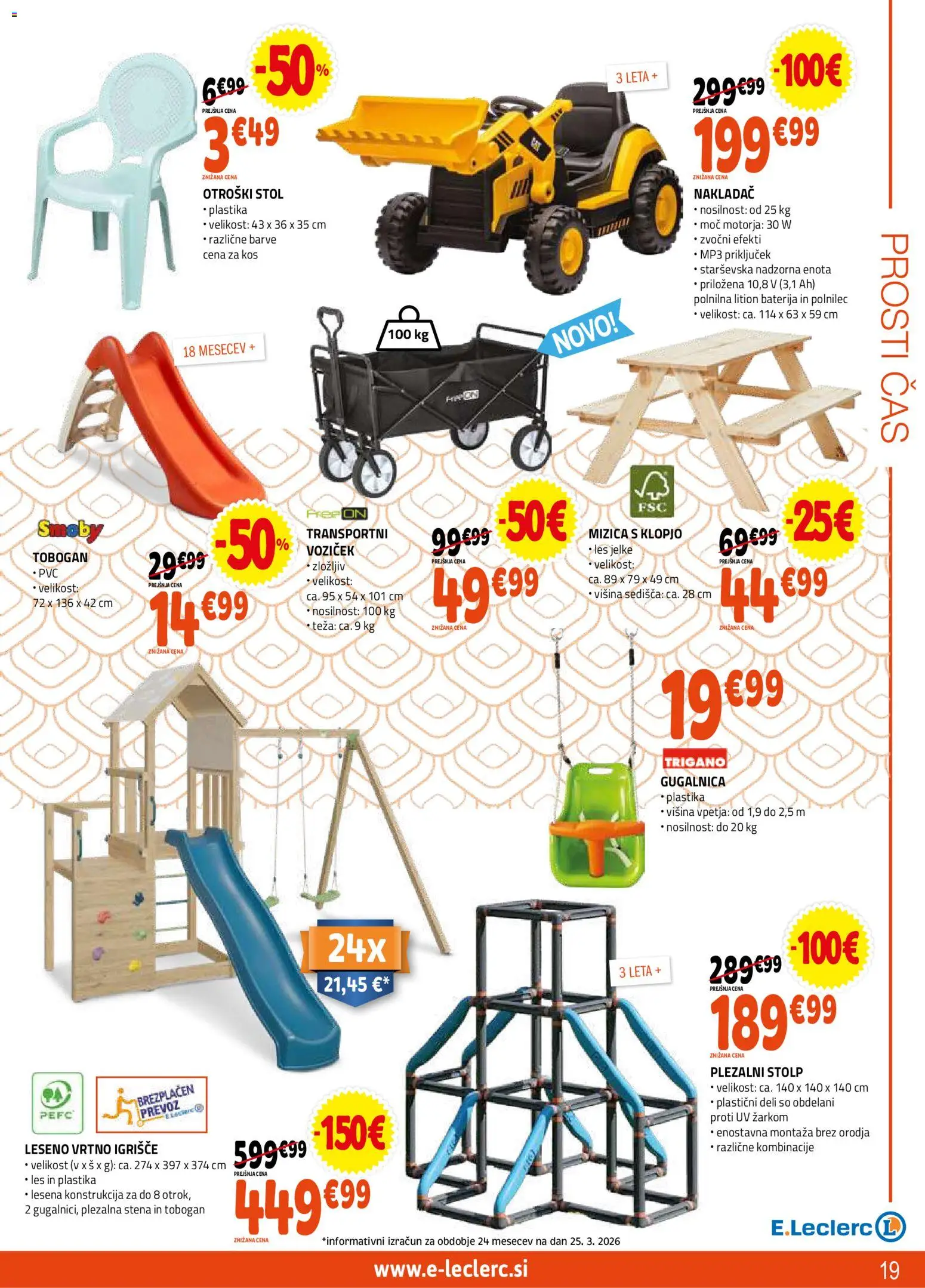 Novi E.leclerc katalog ponudbe – veljaven od 08.04.2026 | Stran: 19 | Izdelki: Stol, Tobogan, Gugalnica, Voziček