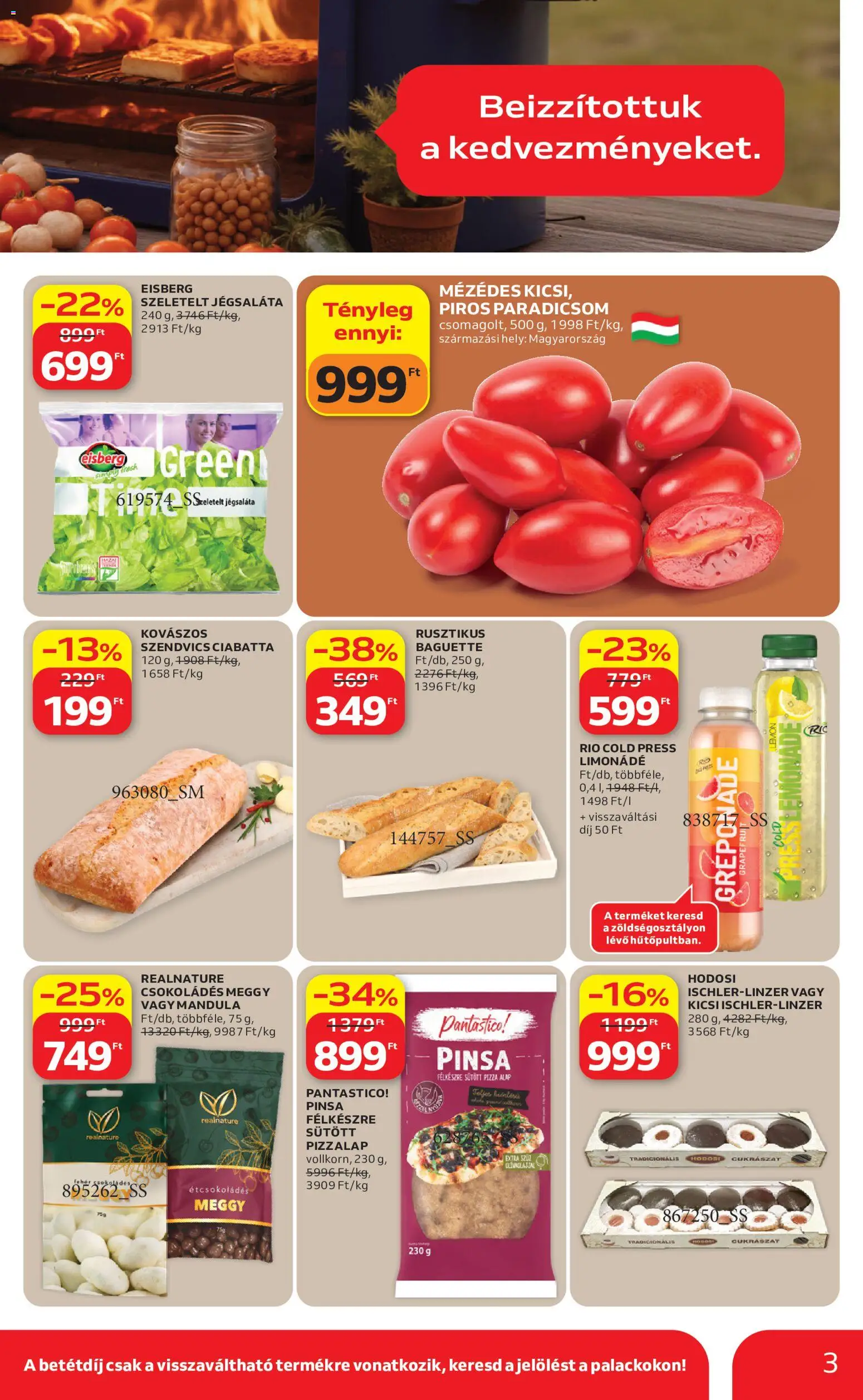 Auchan akciós ujság - amely érvényes a következő dátumtól: 18.06.2026 | Oldal: 3 | Termékek: Jégsaláta, Mandula, Limonádé, Paradicsom