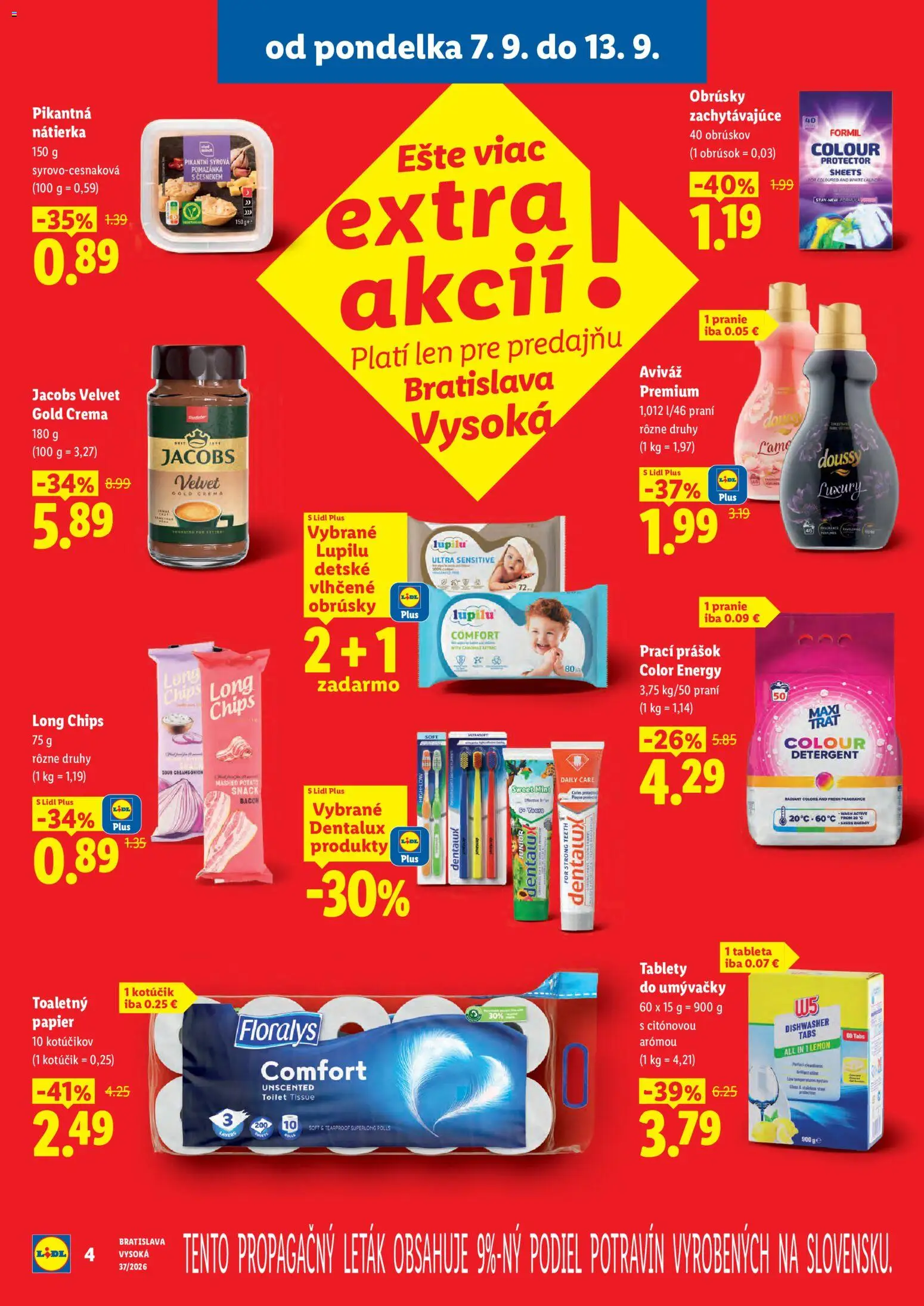 Nové Lidl akcie – leták je platný od 07.09.2026 | Strana: 4 | Produkty: Nátierka, Prací prášok, Tablety do umývačky, Toaletný papier
