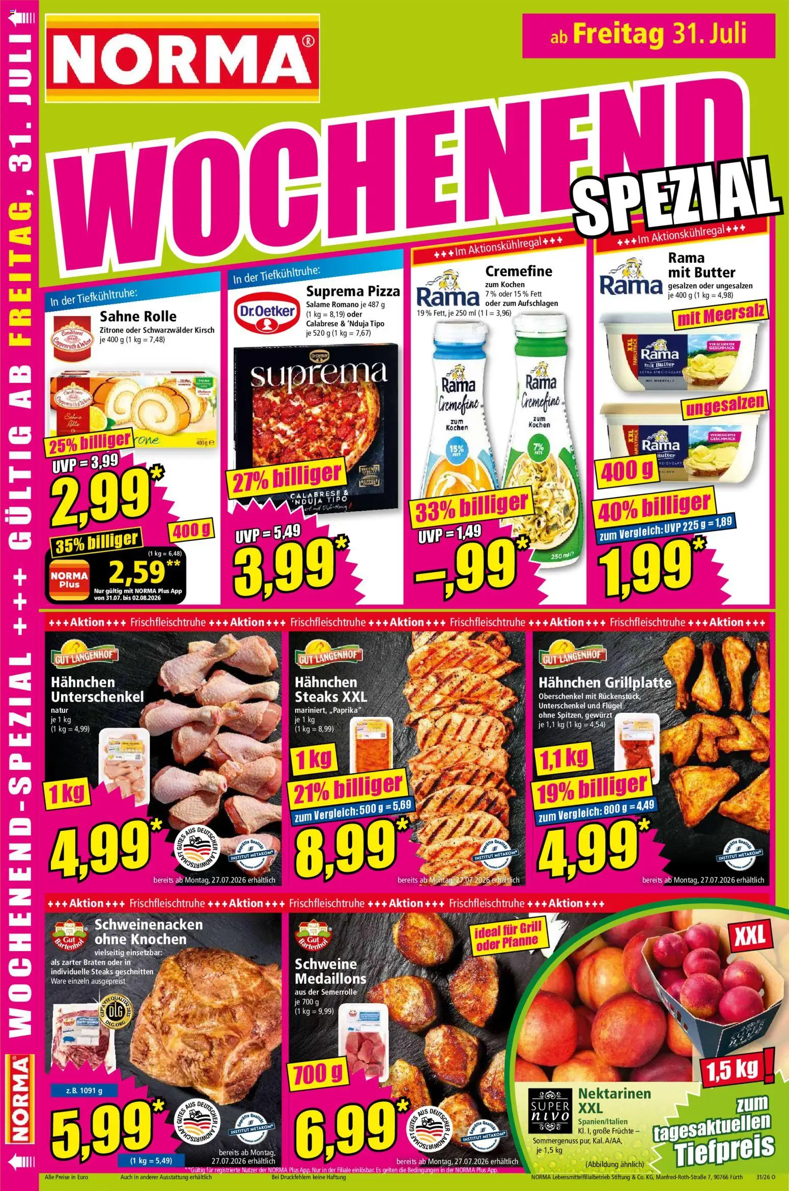 Norma Prospekt – gültig ab 27.07.2026 | Seite: 16 | Produkte: Hahnchen, Rama, Butter, Pizza