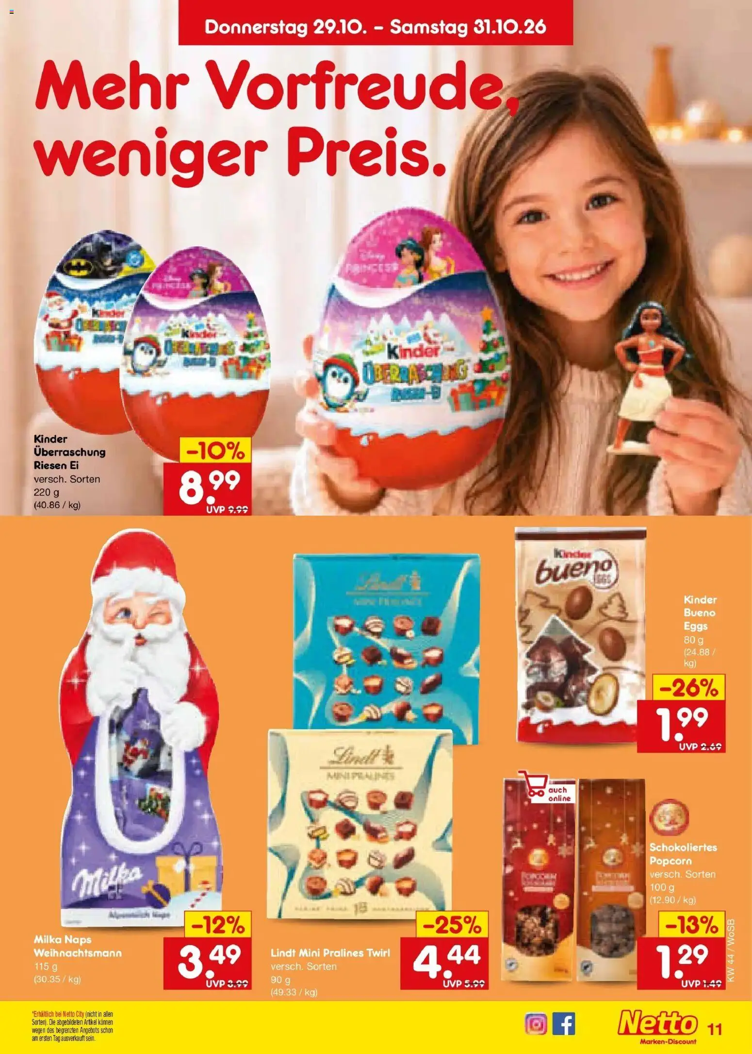 Netto Marken-Discount Prospekt Ludwigshafen-Edigheim – gültig ab 26.10.2026 | Seite: 47 | Produkte: Kinder bueno, Milka, Lindt, Popcorn