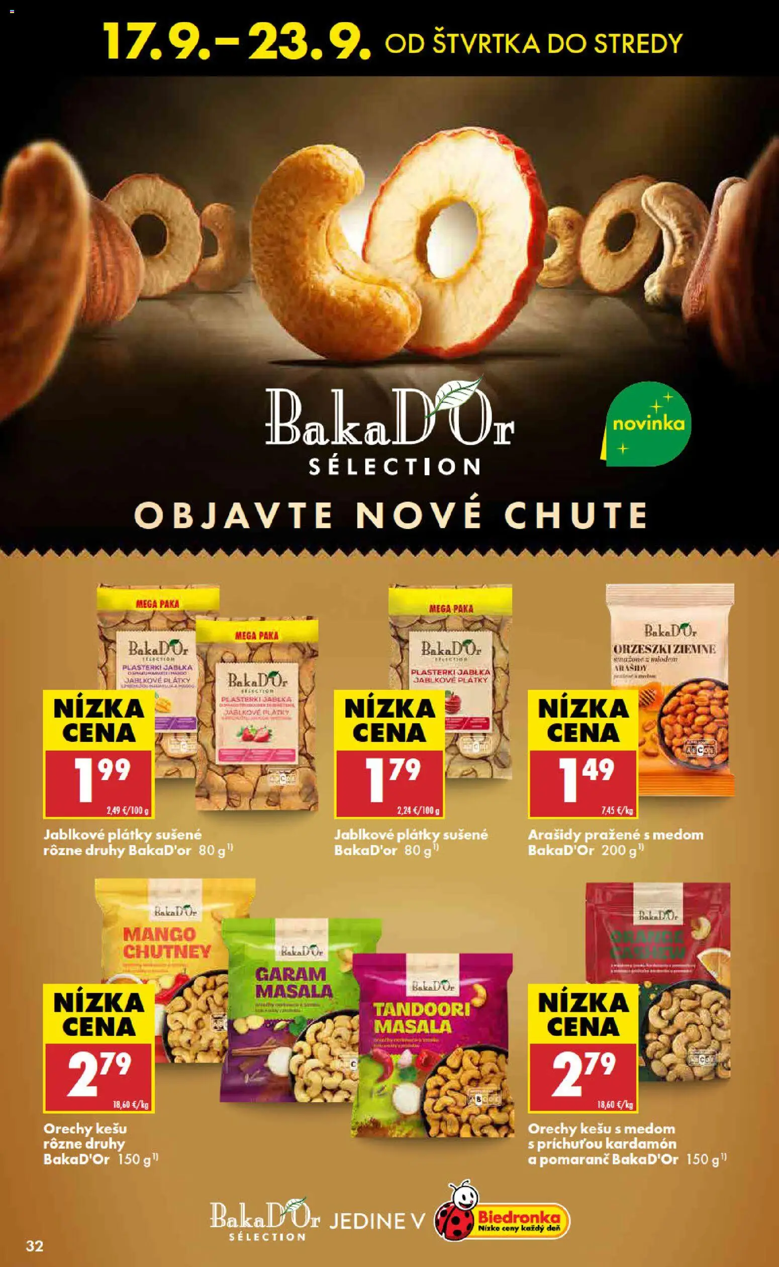 Nové Biedronka akcie – leták je platný od 17.09.2026 | Strana: 32 | Produkty: Jablká, Mango, Kešu, Arašidy