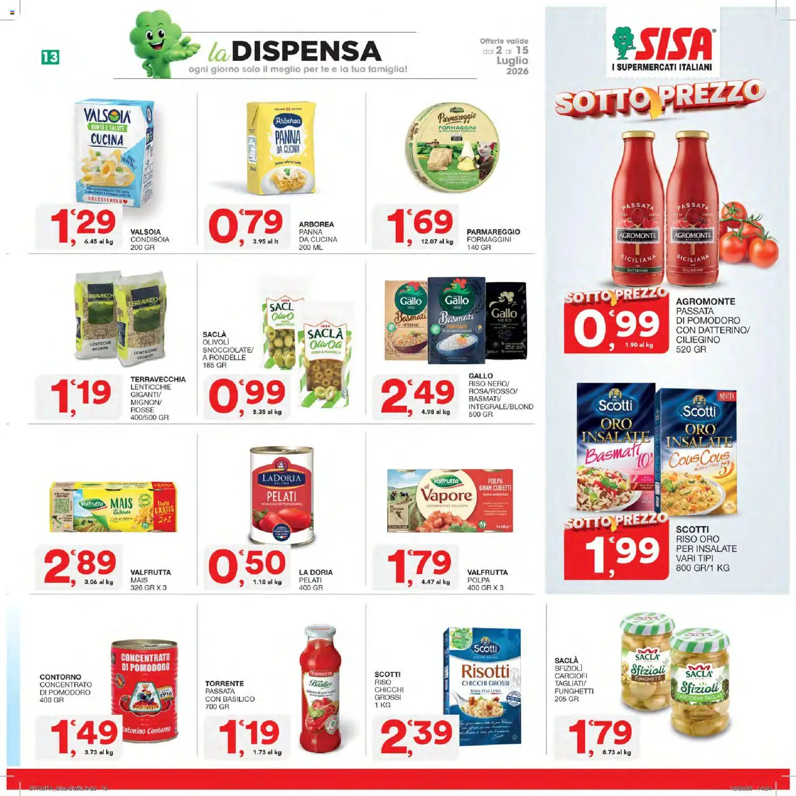 Volantino SISA del 02/07/2026 | Pagina: 13 | Prodotti: Panna, Lenticchie, Carciofi, Basilico