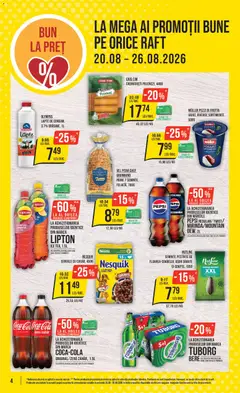 Ofertele Mega Image valabile de la 20.08.2026 | Pagină: 4 | Produse: Pepsi, Semințe, Coca cola, Ice tea