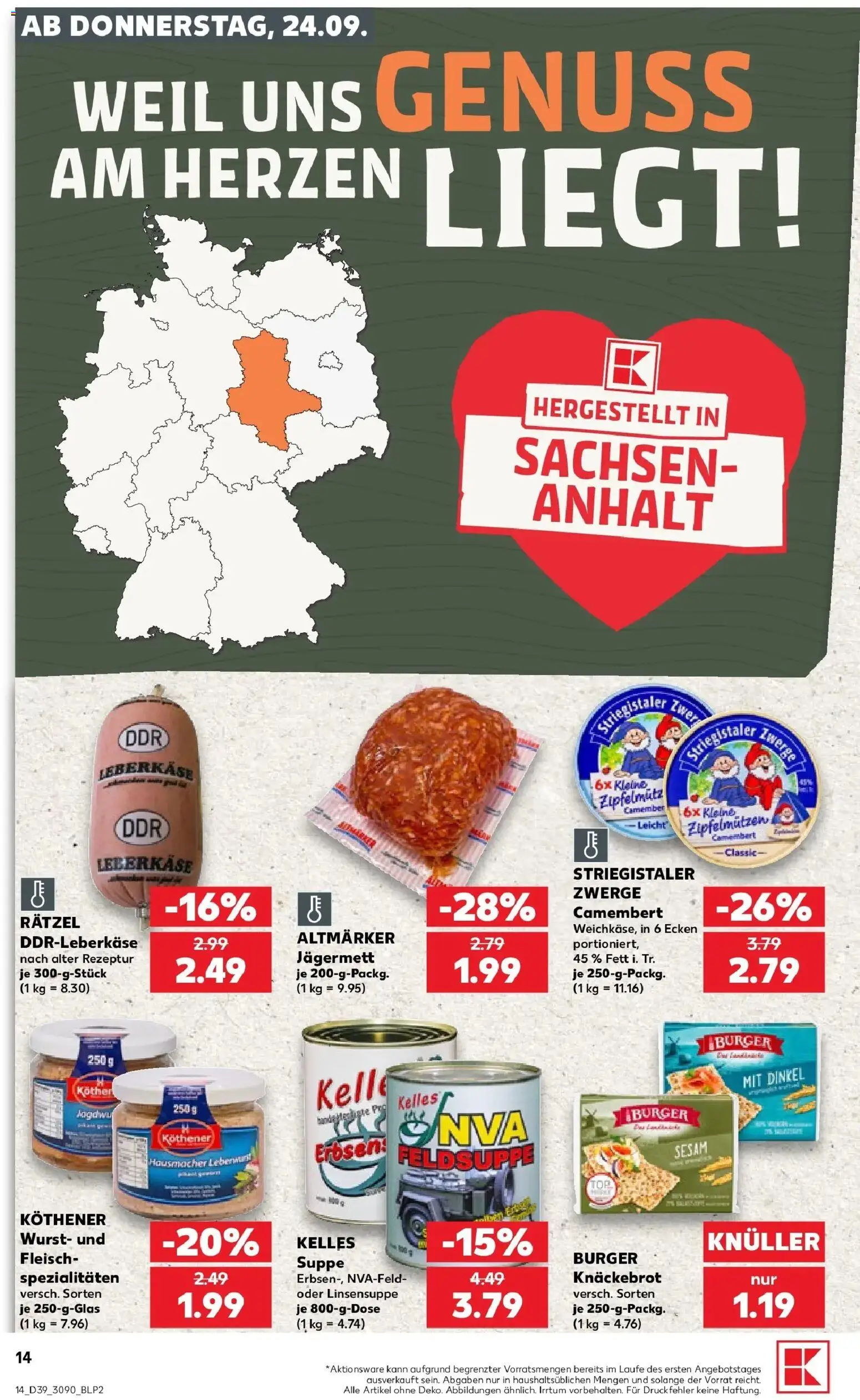 Prospekt Kaufland ab 21.09.2026 » Angebote Online zum Blättern | Seite: 17 | Produkte: Spezialitäten, Camembert, Wurst, Erbsen