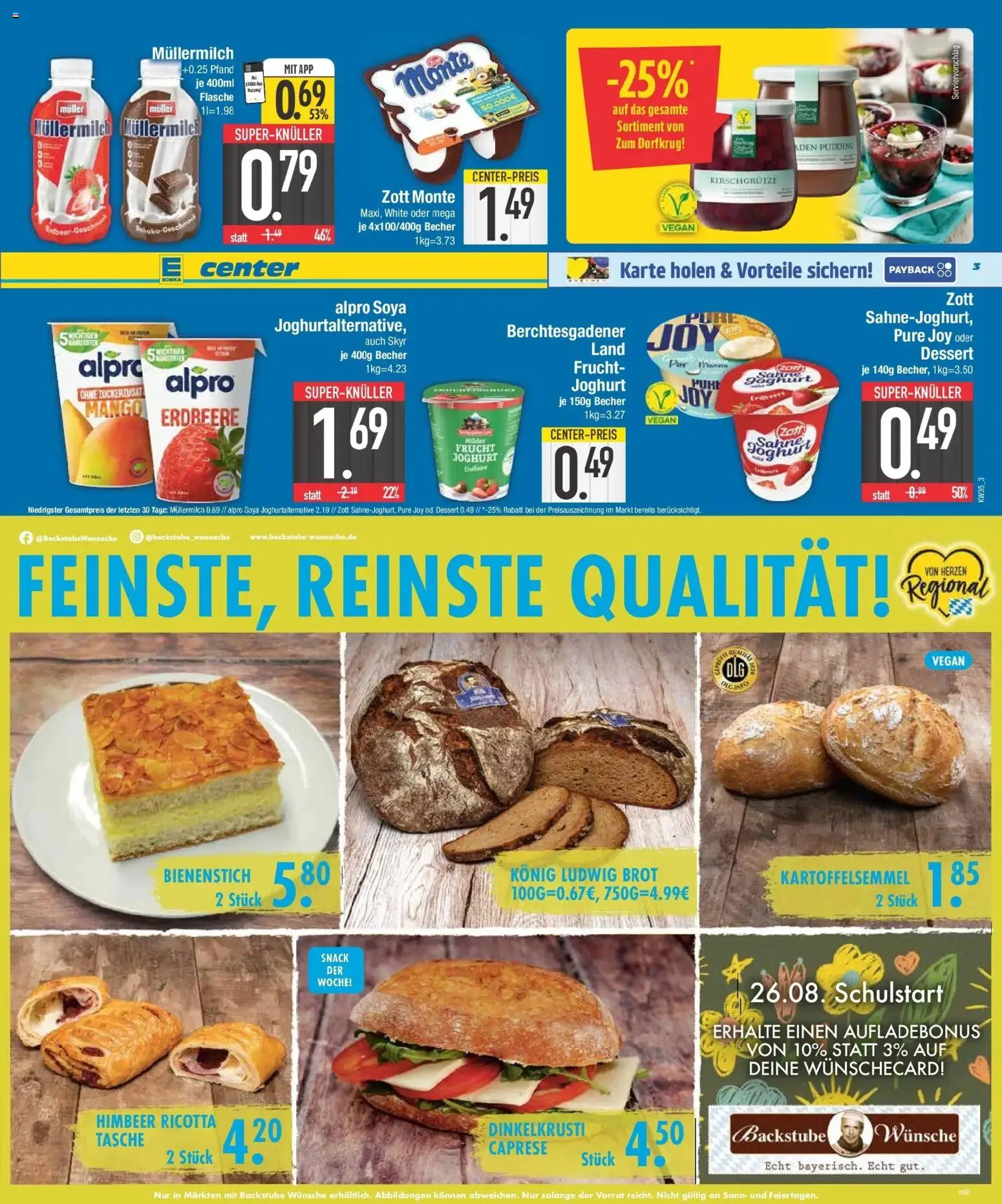 E center Prospekt Schwabmünchen (ab 24.08.2026) zum Blättern | Seite: 3 | Produkte: Tasche, Joghurt, Brot, Müllermilch