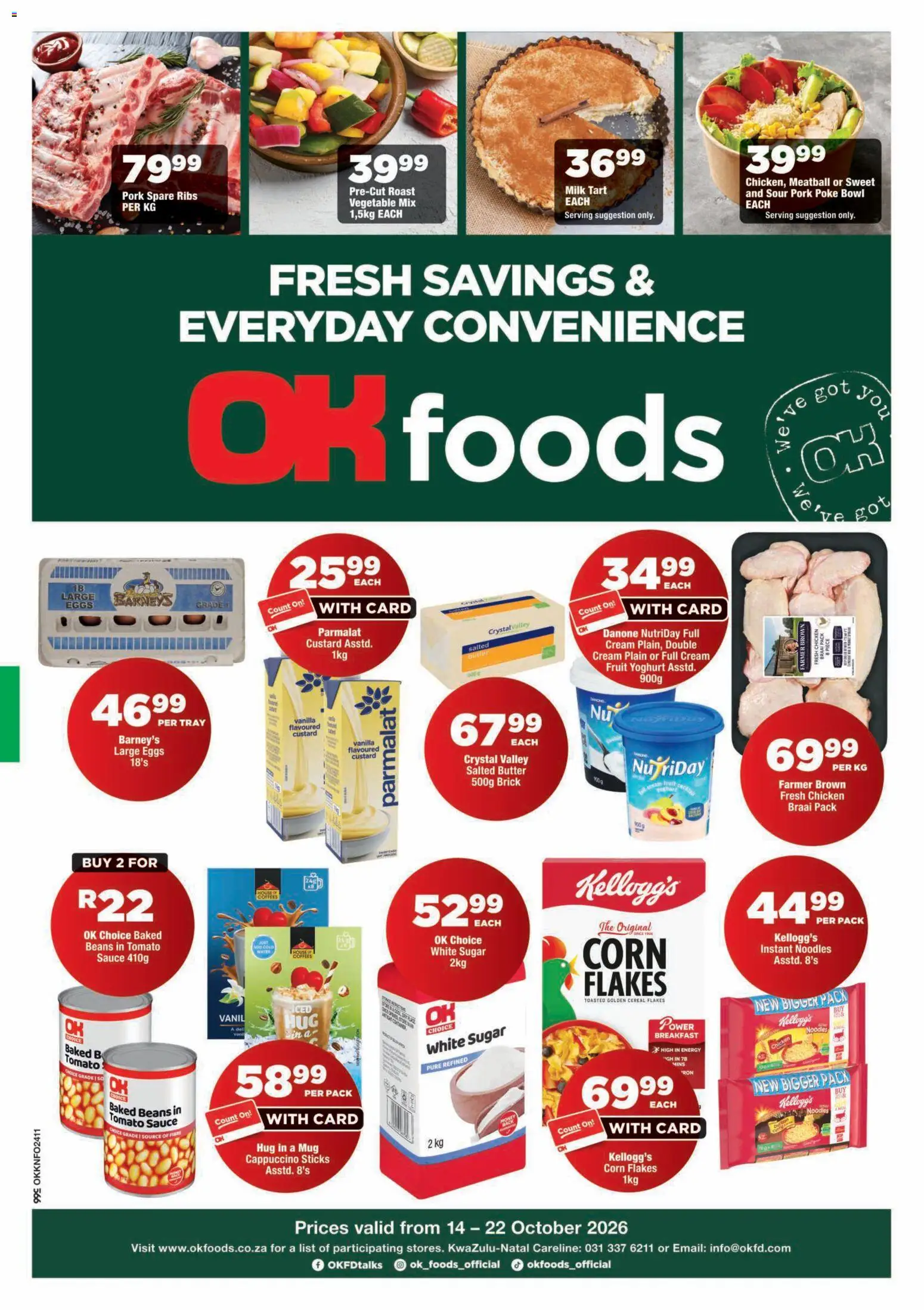 New OK Foods catalogue – valid from 14/10/2026 | Page: 1 | Products: Corn, Beans, Baked beans, Pork