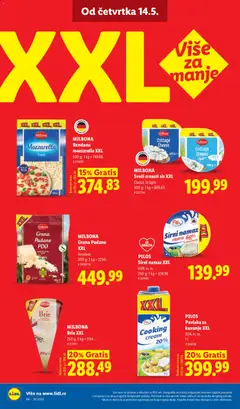 MILBONA Rendana mozzarella XXL, 500 g; 1 kg = 749.66 - pregled Lidl kataloga - važi od 14.05.2026 | Strana: 50
