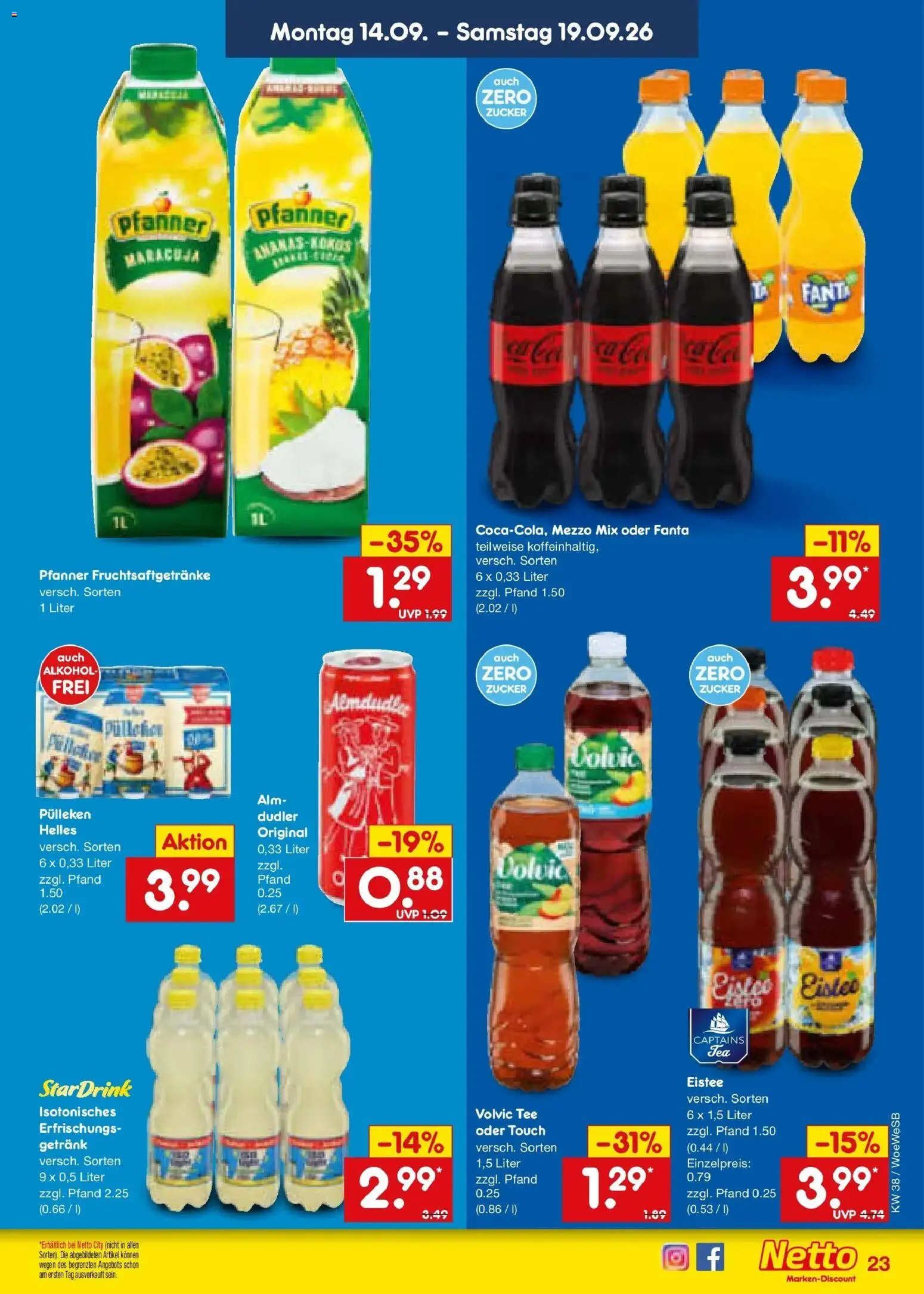 Netto Marken-Discount Prospekt Leonberg – gültig ab 14.09.2026 | Seite: 33 | Produkte: Mezzo mix, Fanta, Alkohol, Volvic