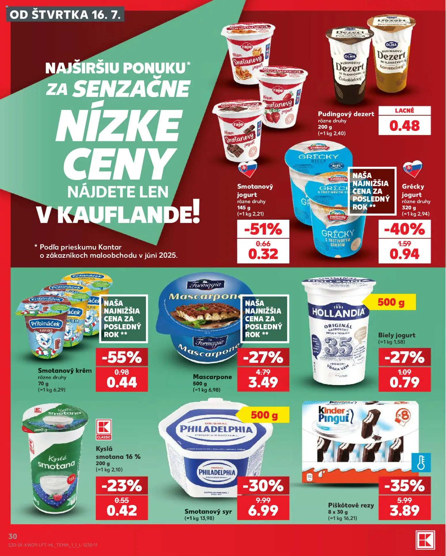 Kaufland SK akciós ujság - amely érvényes a következő dátumtól: 2026.07.16. | Oldal: 30 | Termékek: Mascarpone