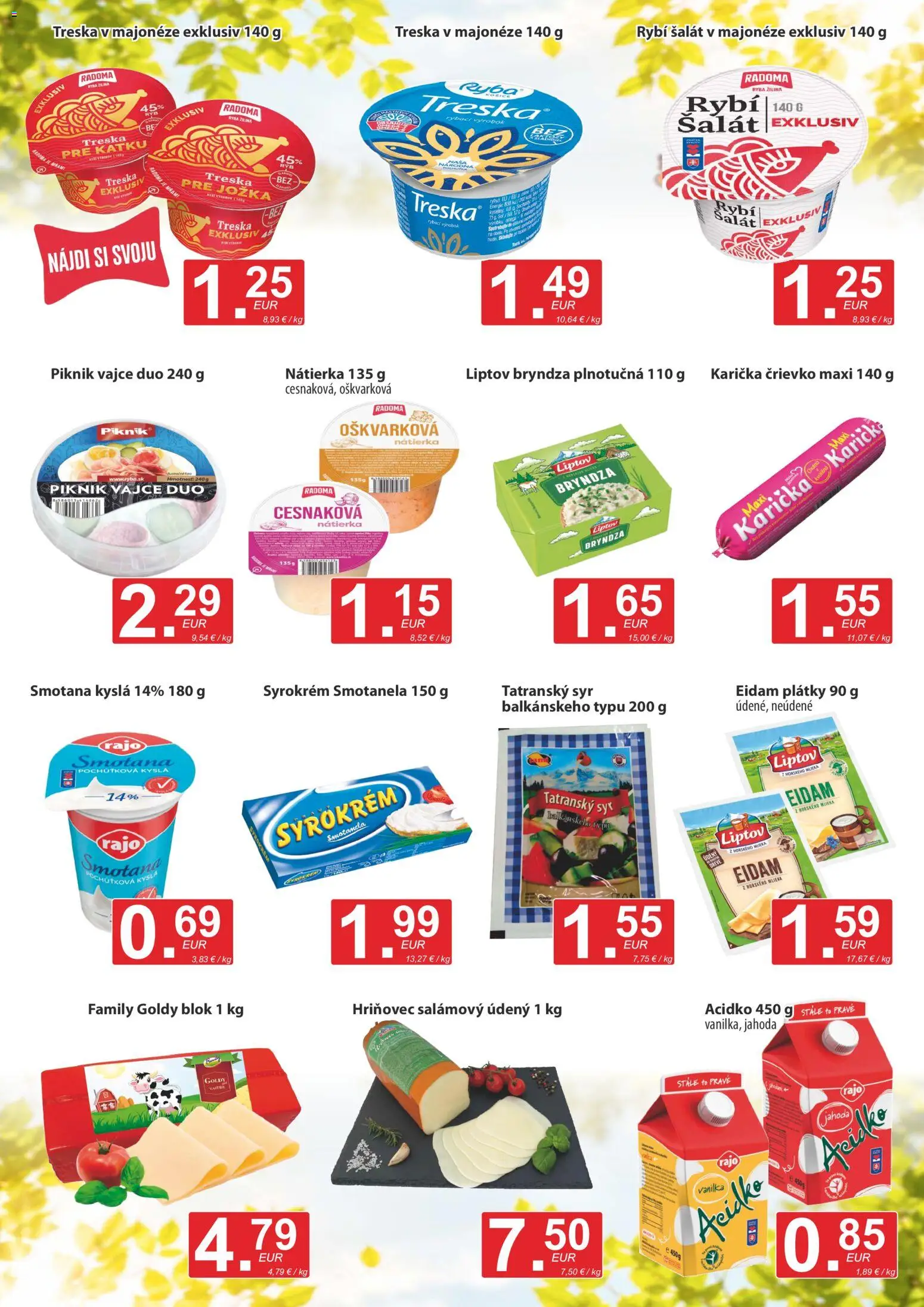 Nové CBA Verex akcie – leták je platný od 18.06.2026 | Strana: 5 | Produkty: Syr, Šalát, Acidko, Treska