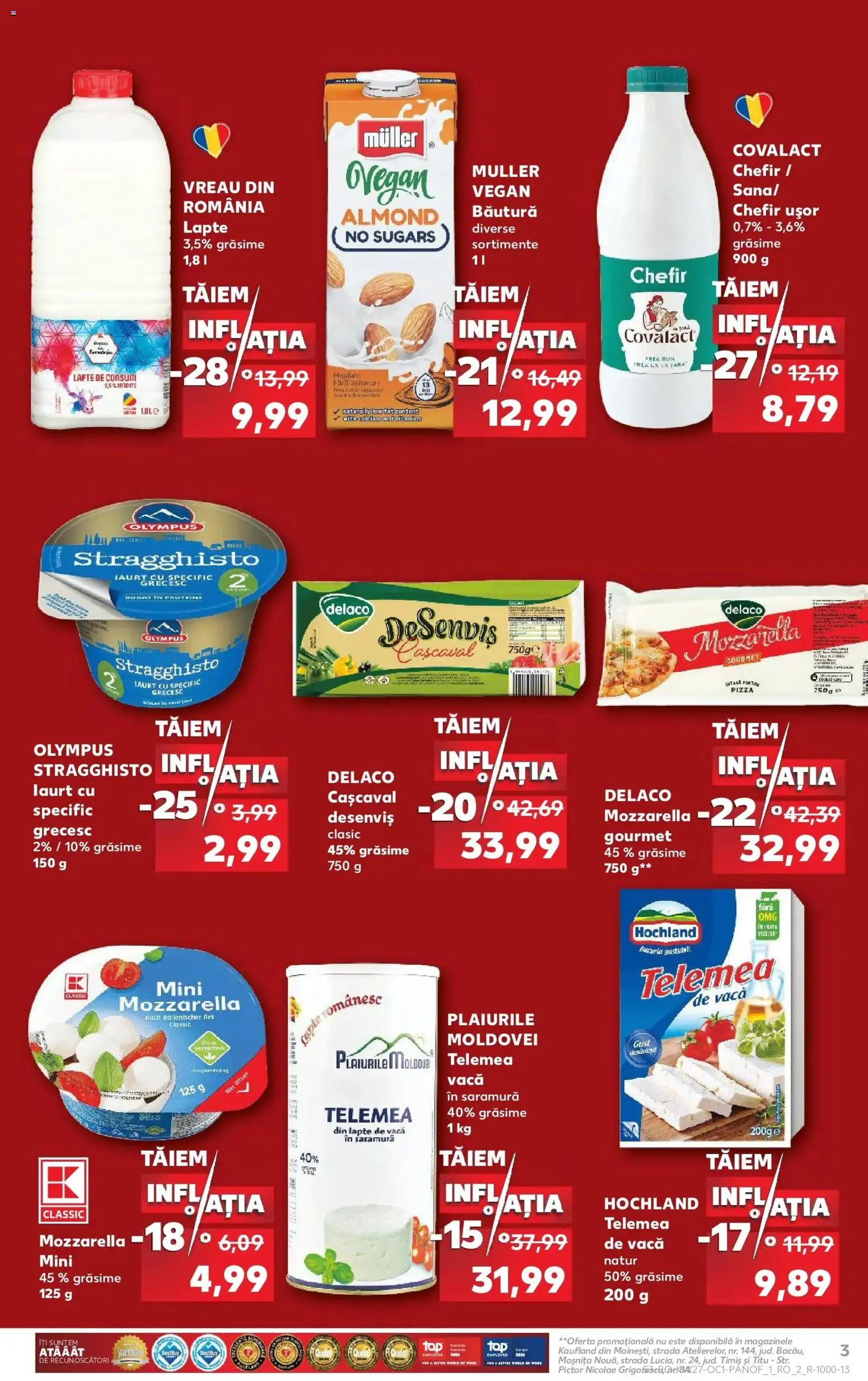 Noul catalog Kaufland – valabil de la 01.07.2026 | Pagină: 3 | Produse: Delaco, Cașcaval, Mozzarella, Iaurt