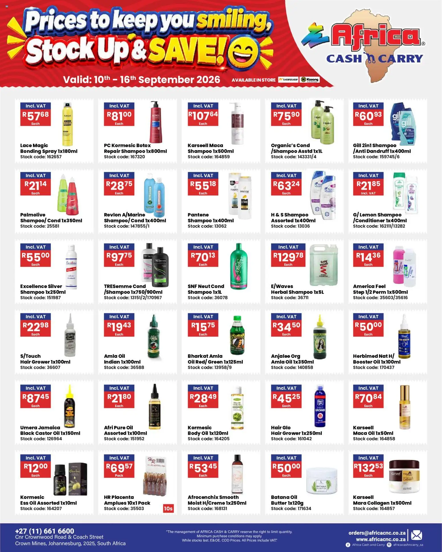 New Africa Cash & Carry catalogue – valid from 10/09/2026 | Page: 2 | Products: PC, Butter, Oil, Shampoo