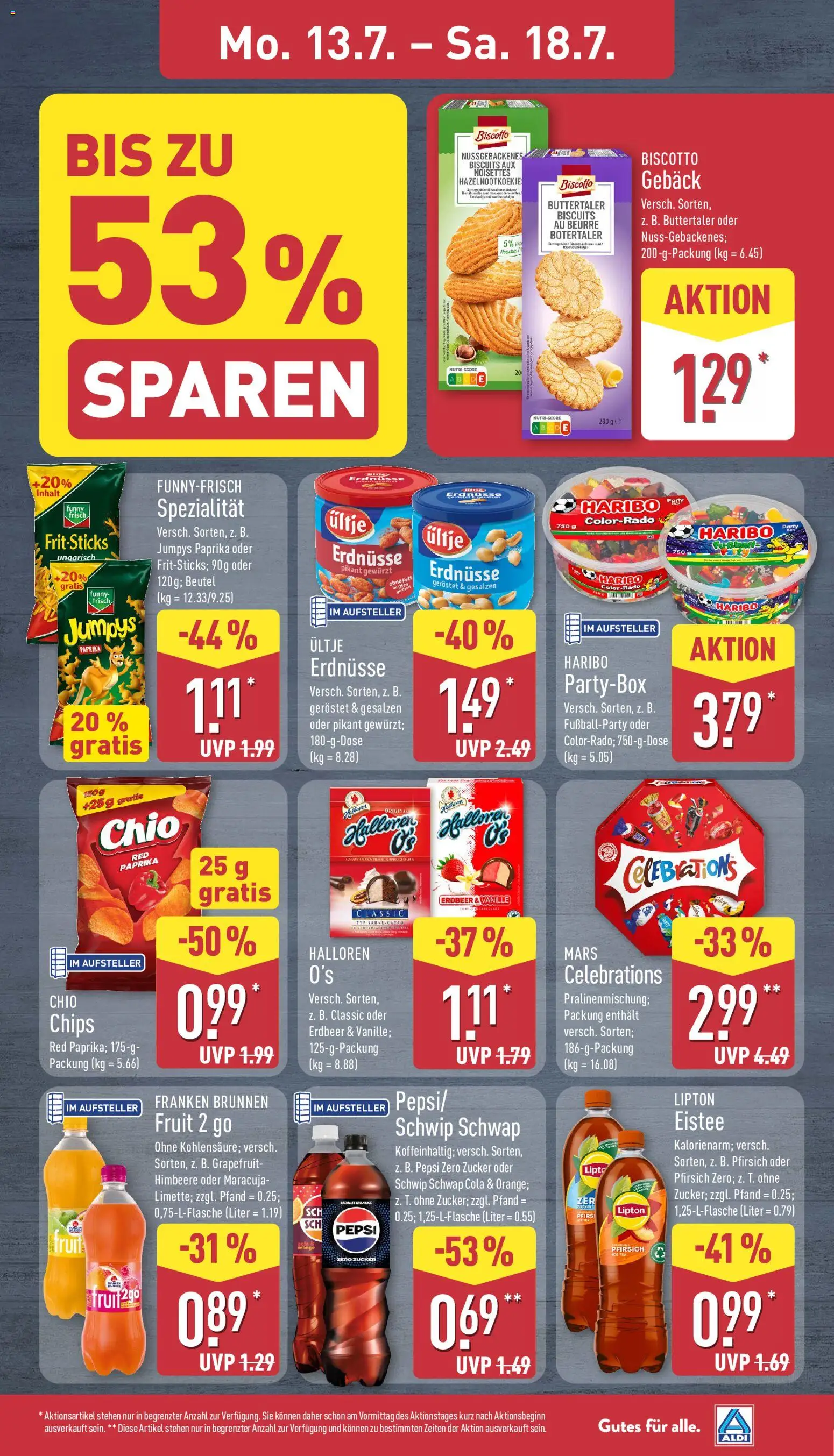Aldi Prospekt – gültig ab 13.07.2026 | Seite: 7 | Produkte: Cola, Celebrations, Mars, Pfirsich