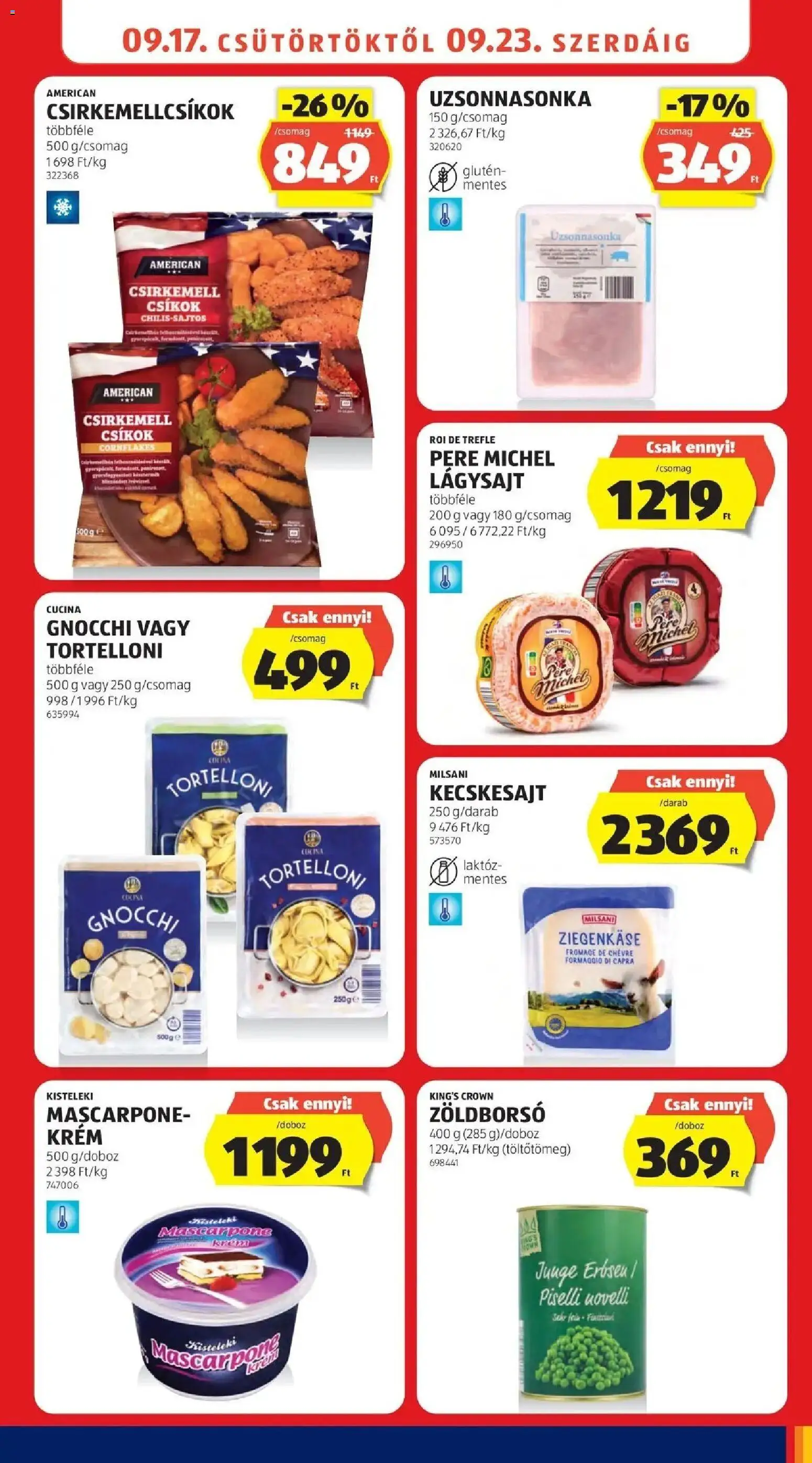 Aldi aktuális akciós újság - 2026.09.17. -tól/töl > akció, lapozható szórólap 🛍️ | Oldal: 7 | Termékek: Kecskesajt, Mascarpone, Csíkok, Gnocchi