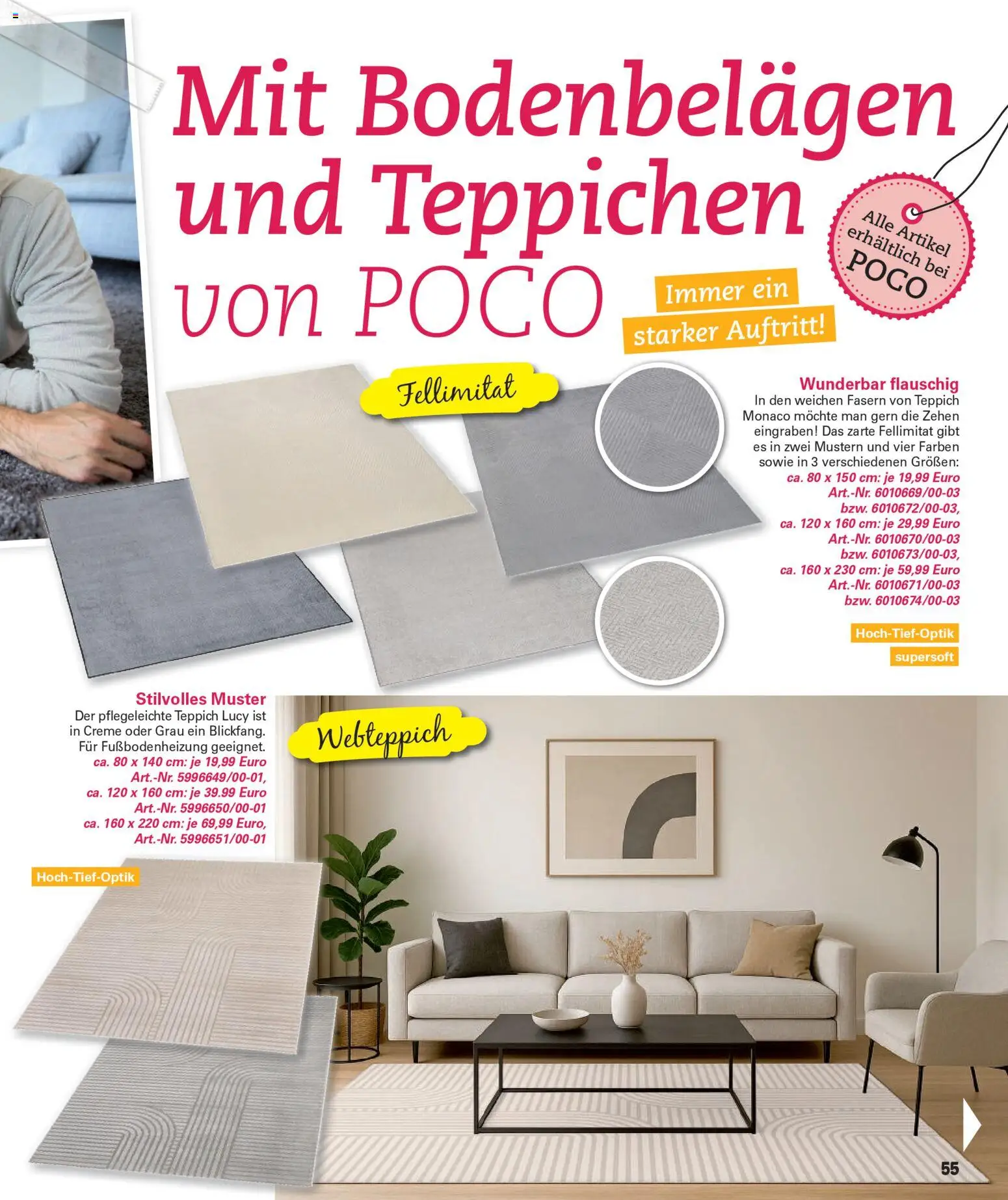 Poco Prospekt Wohnwelt Frühling 2026 – gültig ab 16.02.2026 | Seite: 55 | Produkte: Teppich, Creme