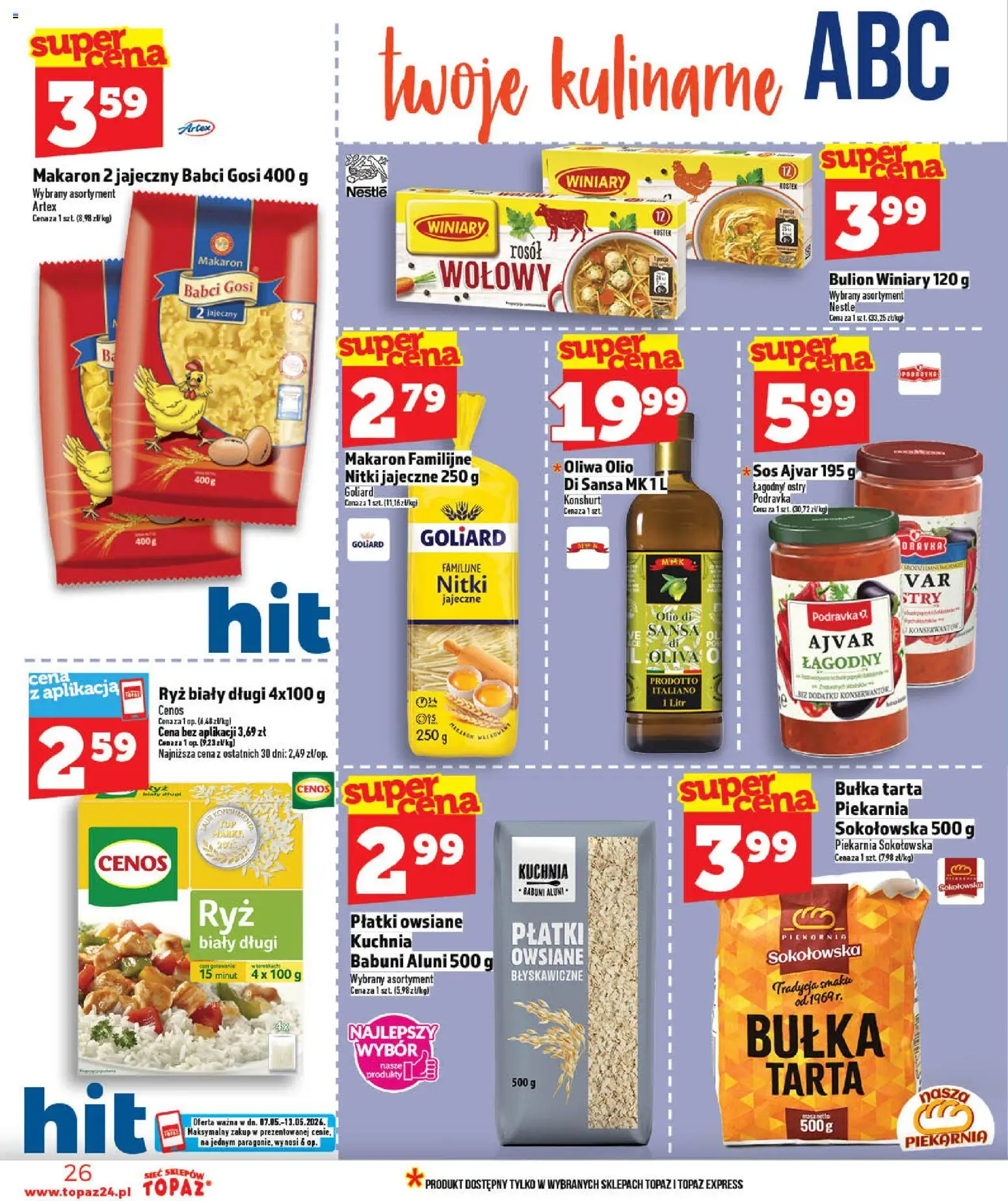 Topaz gazetka - MAZ od 07.05.2026 | Strona: 26 | Produkty: Płatki owsiane, Bułka tarta, Płatki, Sos