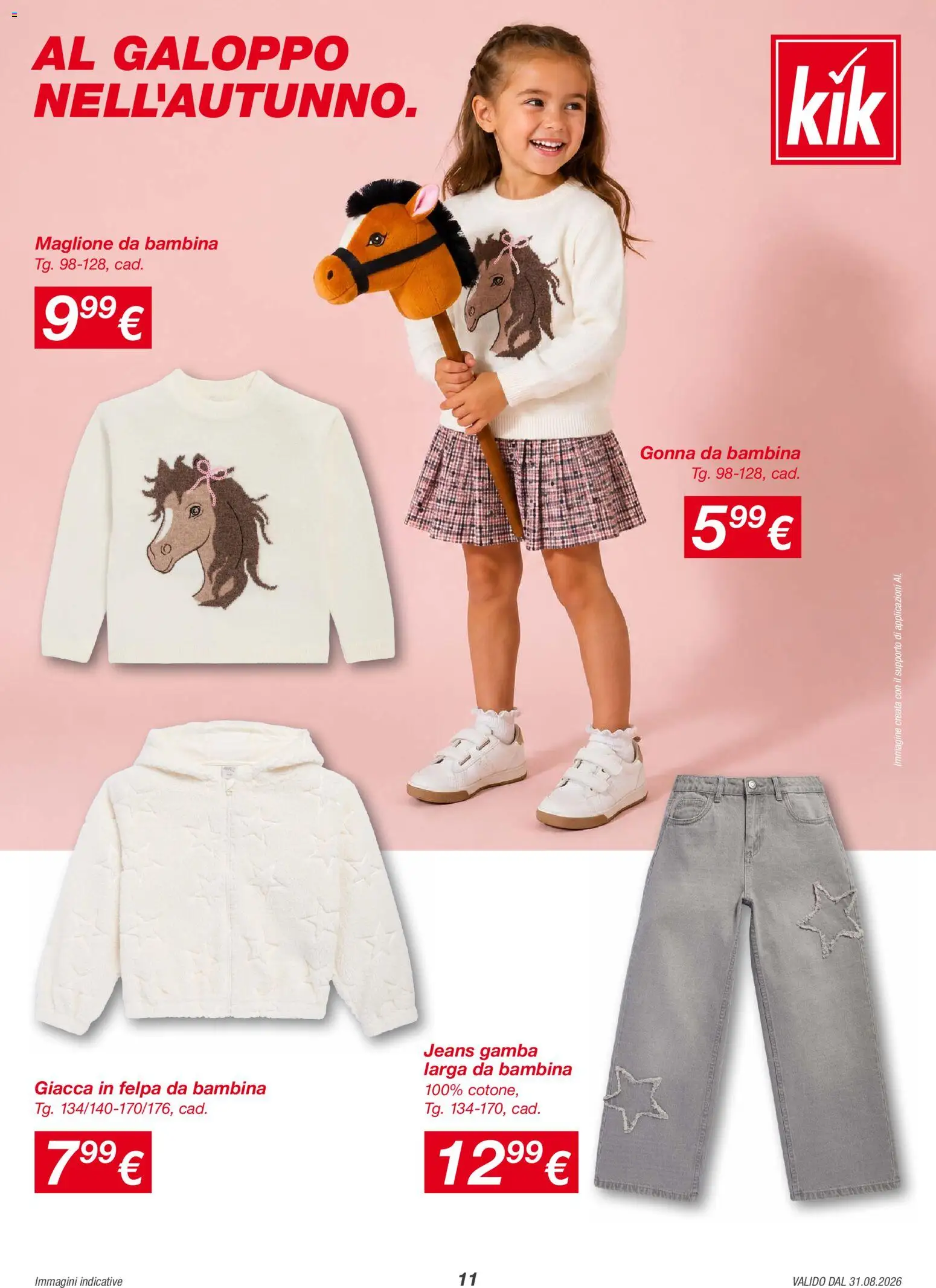 Volantino KiK del 31/08/2026 | Pagina: 11 | Prodotti: Felpa, Gonna, Maglione, Jeans