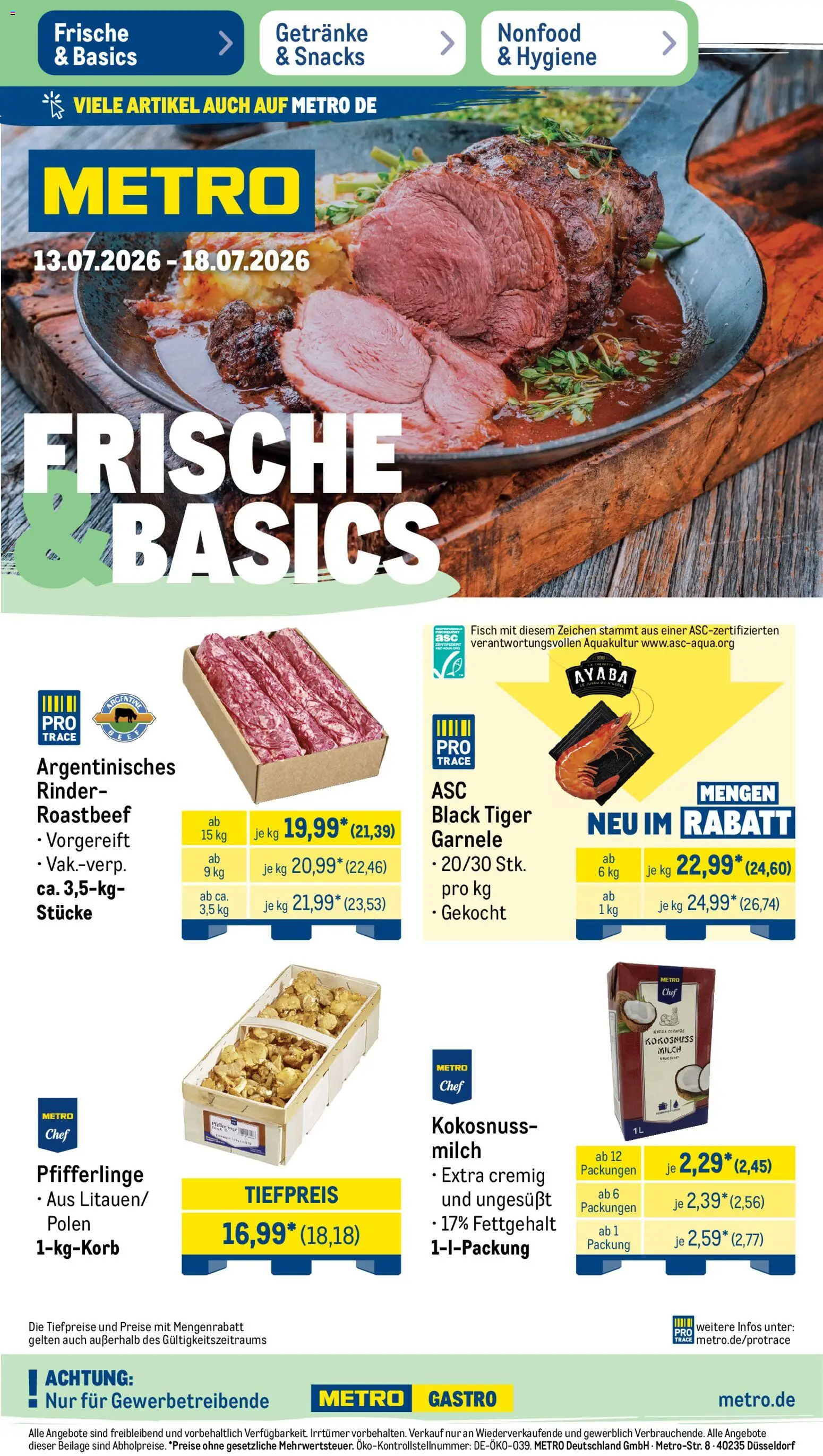 Metro NonFood-Angebote – gültig ab 13.07.2026 | Seite: 32 | Produkte: Milch, Roastbeef, Fisch, Pfifferlinge