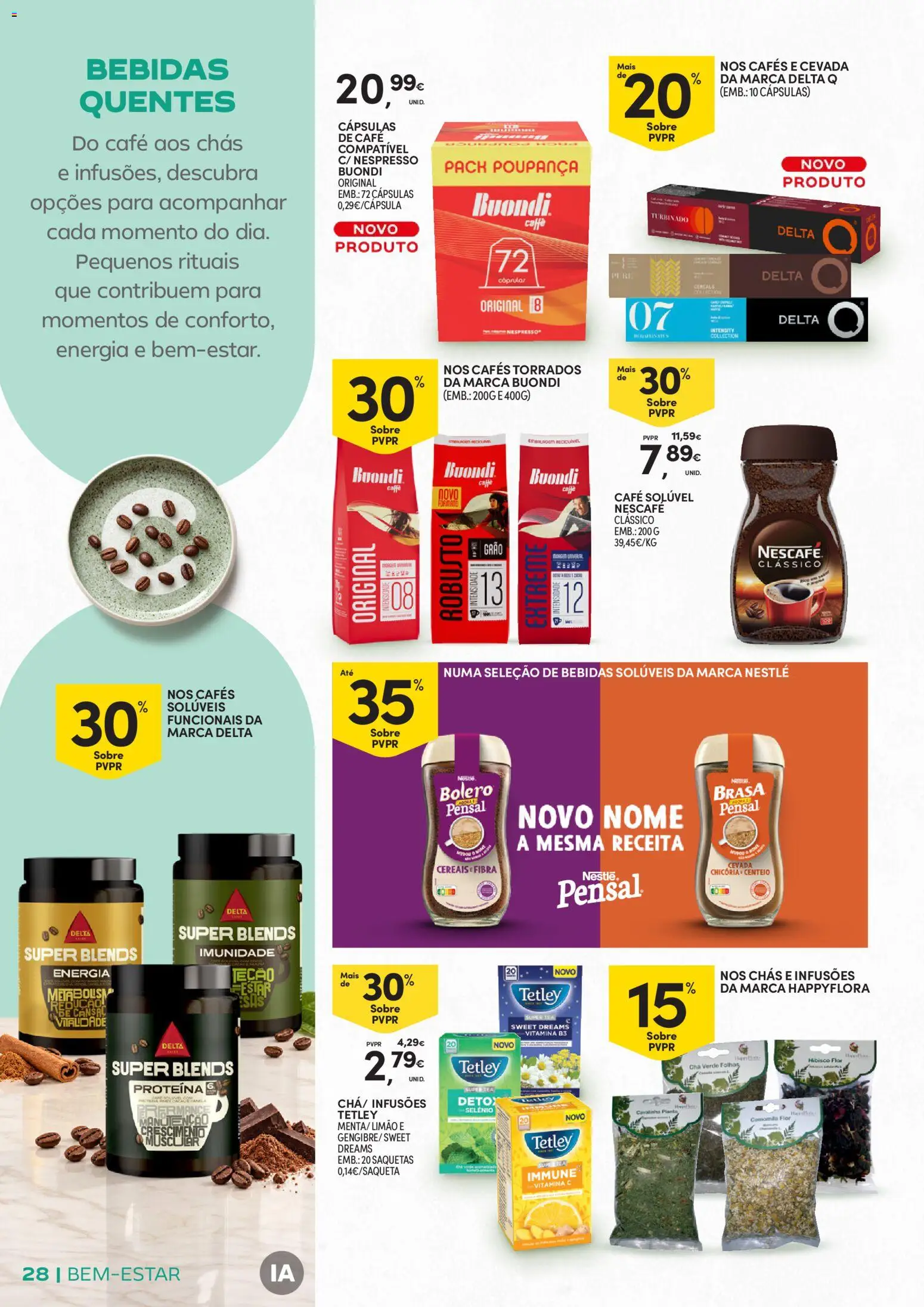 Continente Bem-Estar Assim toda a gente come melhor │ válido de 20/10/2026 | Página: 28 | Produtos: Delta q, Cápsulas, Chás, Vitamina c