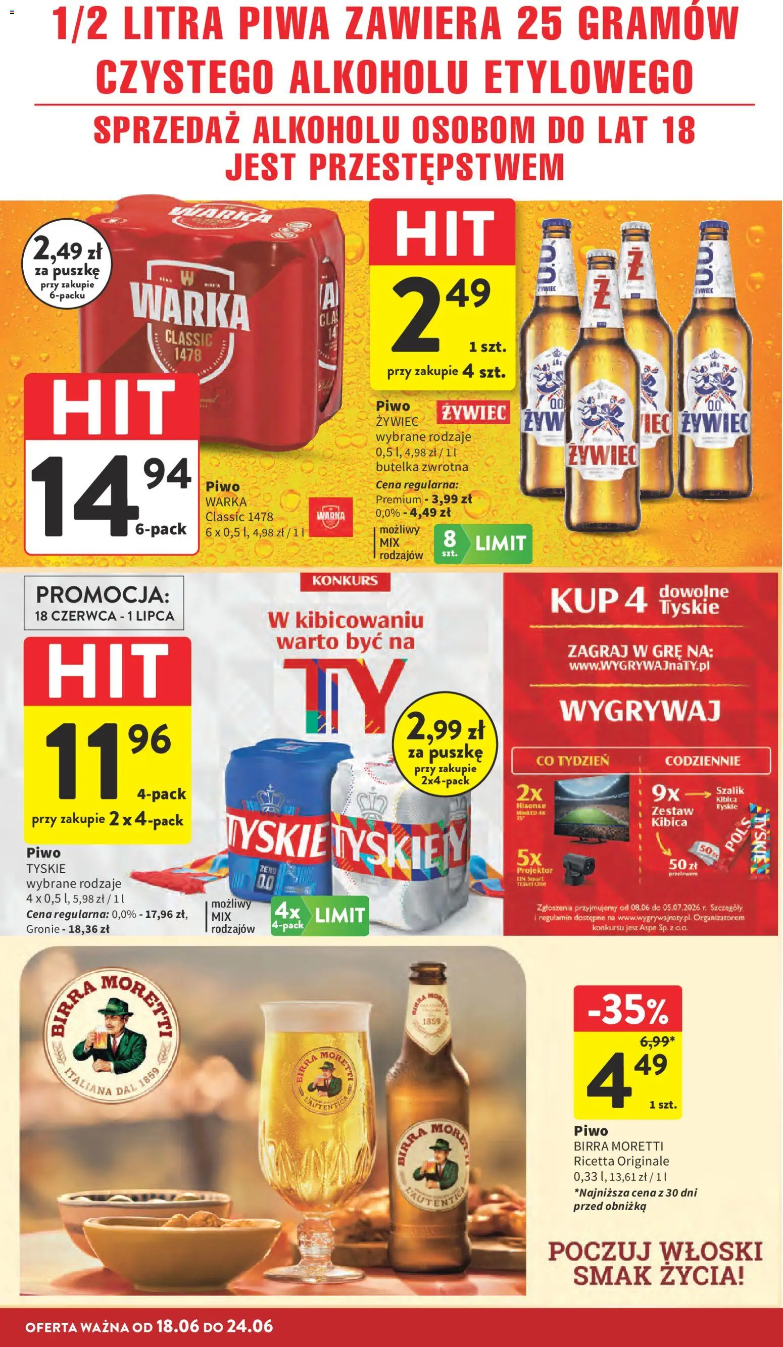 Intermarche gazetka od 18.06.2026 | Strona: 32 | Produkty: Szalik, Warka, Tyskie, Piwo