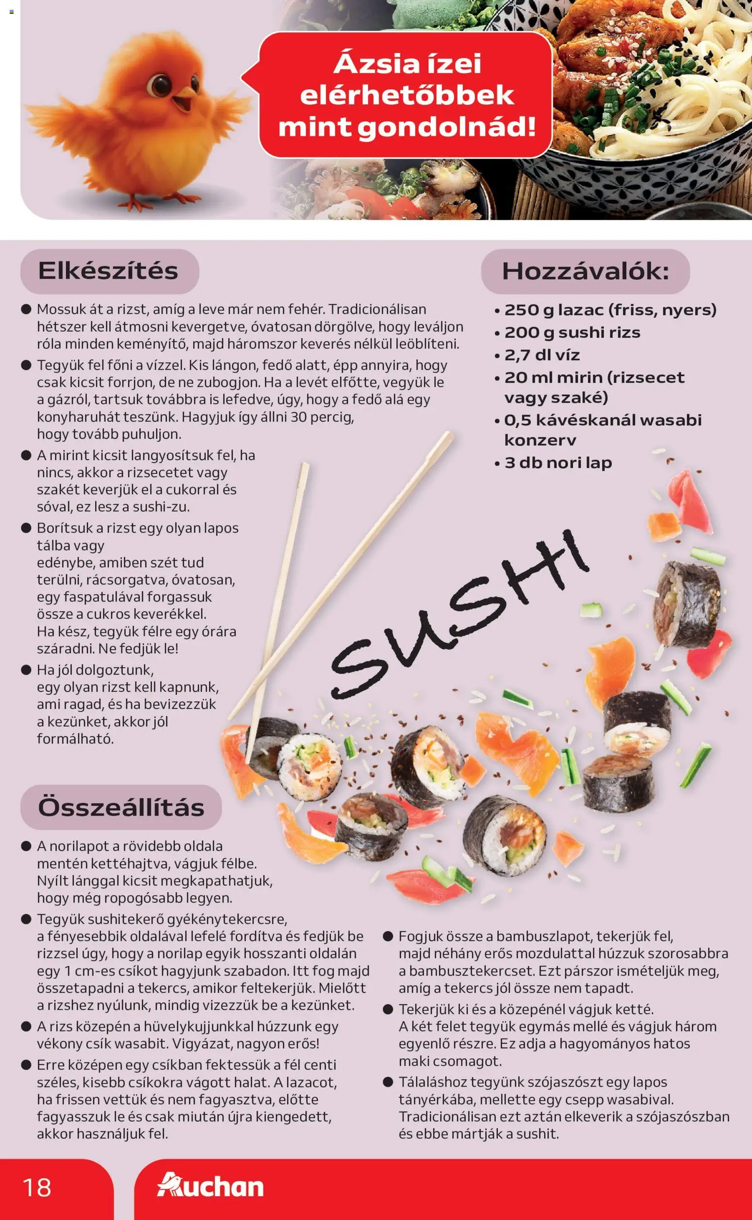 Auchan akciós ujság - amely érvényes a következő dátumtól: 07.05.2026 | Oldal: 18 | Termékek: Sushi rizs, Rizsecet, Sushi, Lazac
