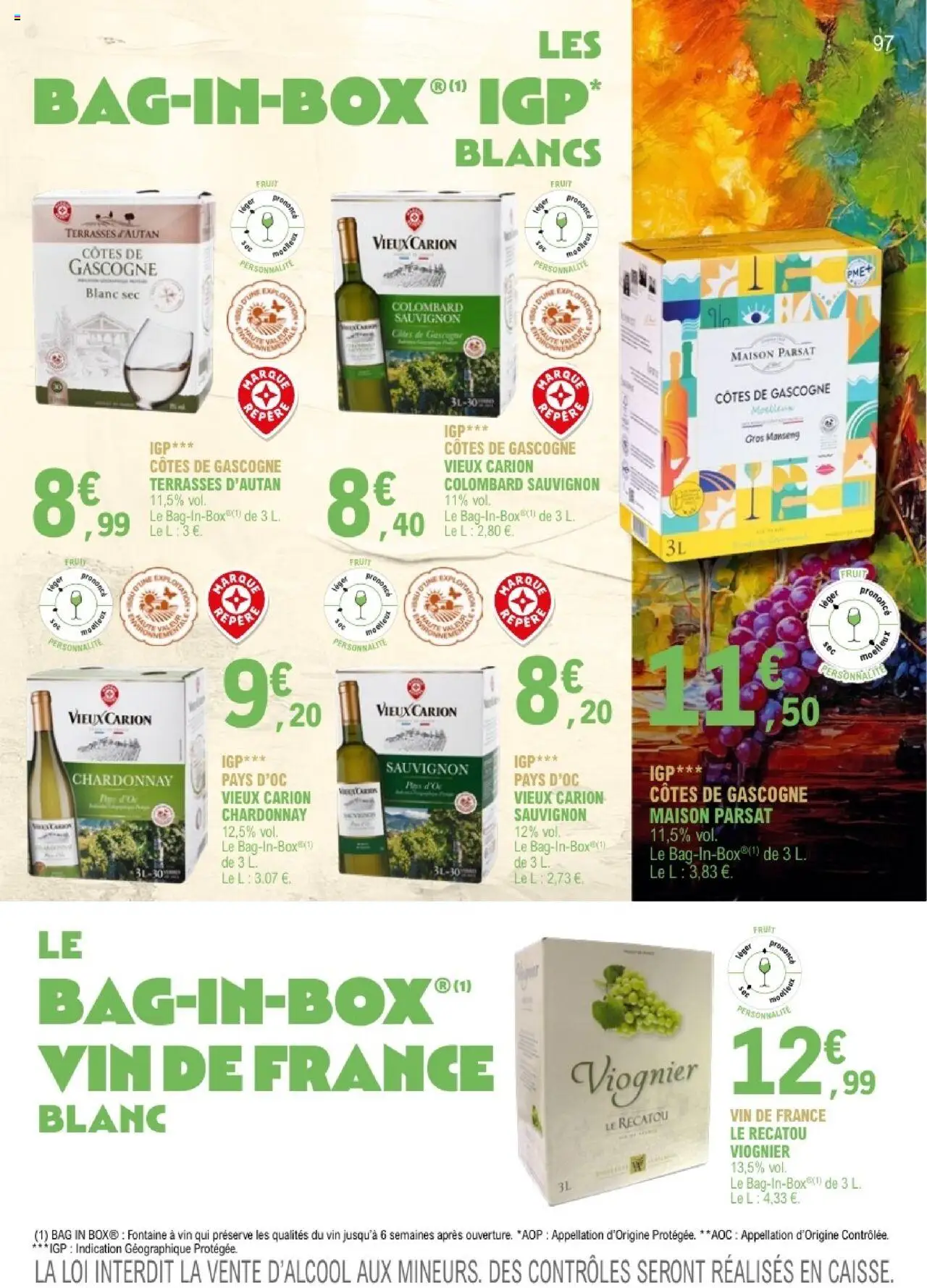 {H1} | Page: 97 | Produits: Gros manseng côtes de Gascogne, Chardonnay pays d'oc igp, Vin