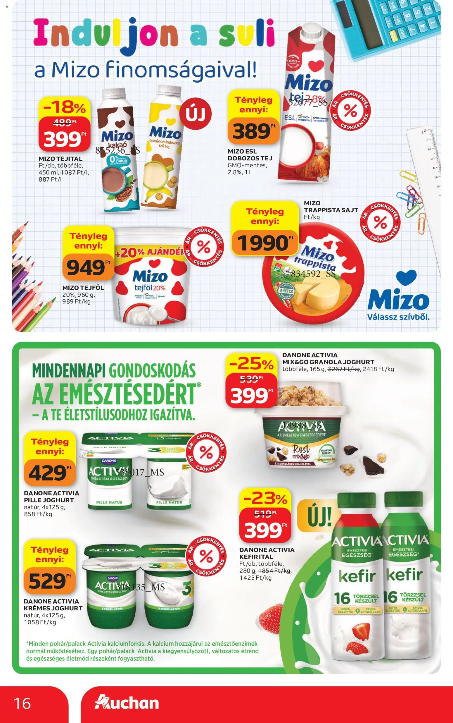 Auchan akciós ujság - amely érvényes a következő dátumtól: 2026.09.17. | Oldal: 16 | Termékek: Kefir, Tej, Joghurt, Cukor