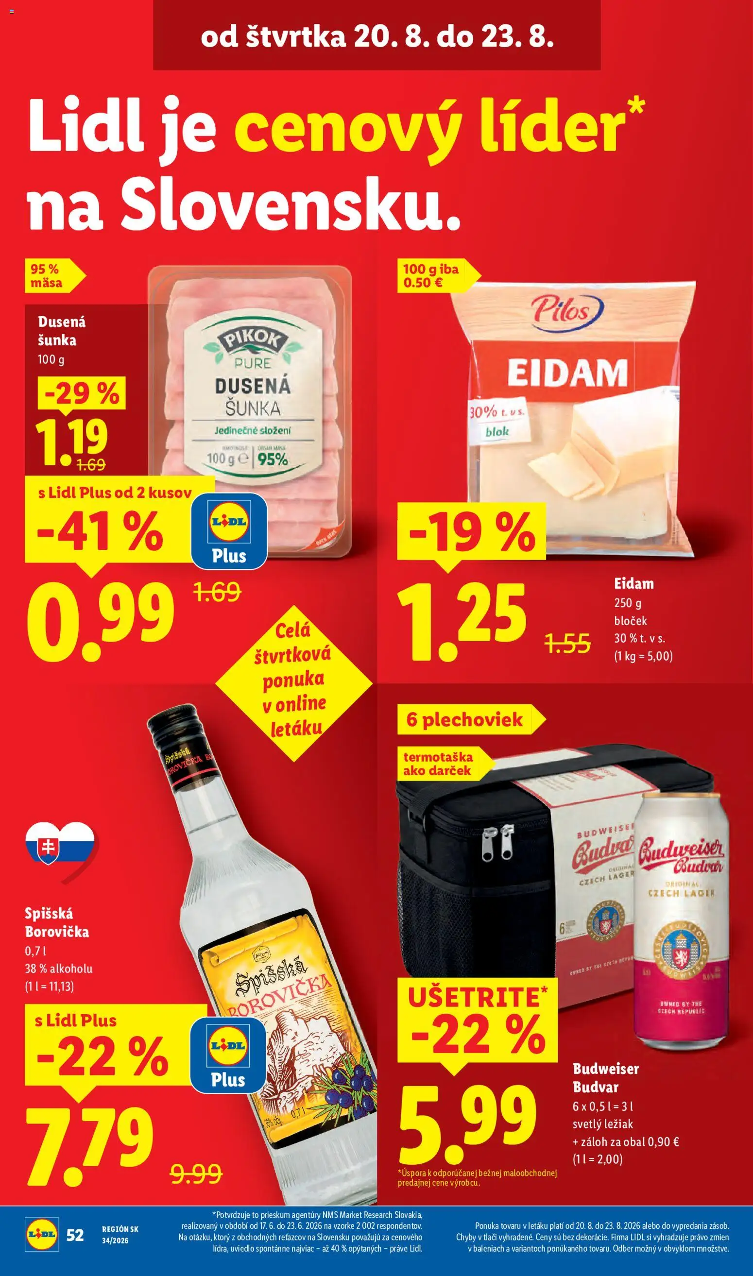 Nové Lidl akcie – leták je platný od 17.08.2026 | Strana: 66 | Produkty: Šunka, Borovička, Eidam, Budvar