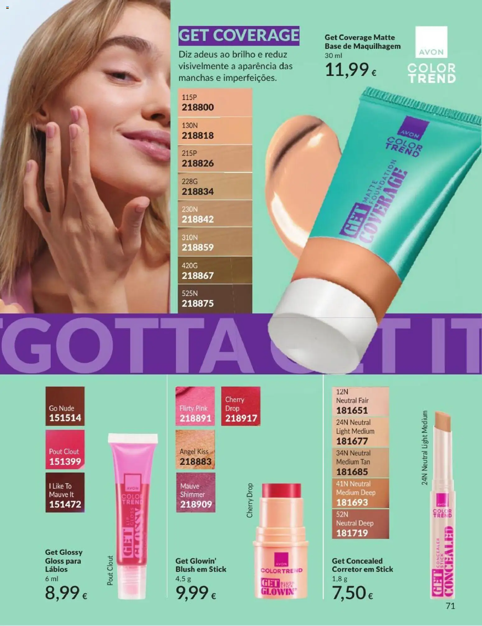 Catálogo Avon Campanha 9 │ válido de 01/09/2026 | Página: 71 | Produtos: Gloss, Blush, Corretor, Base